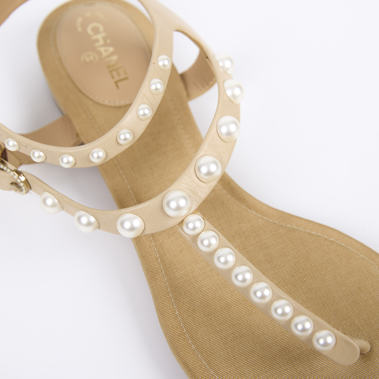 香奈兒 CHANEL 涼鞋  裸色珍珠涼鞋 防塵袋