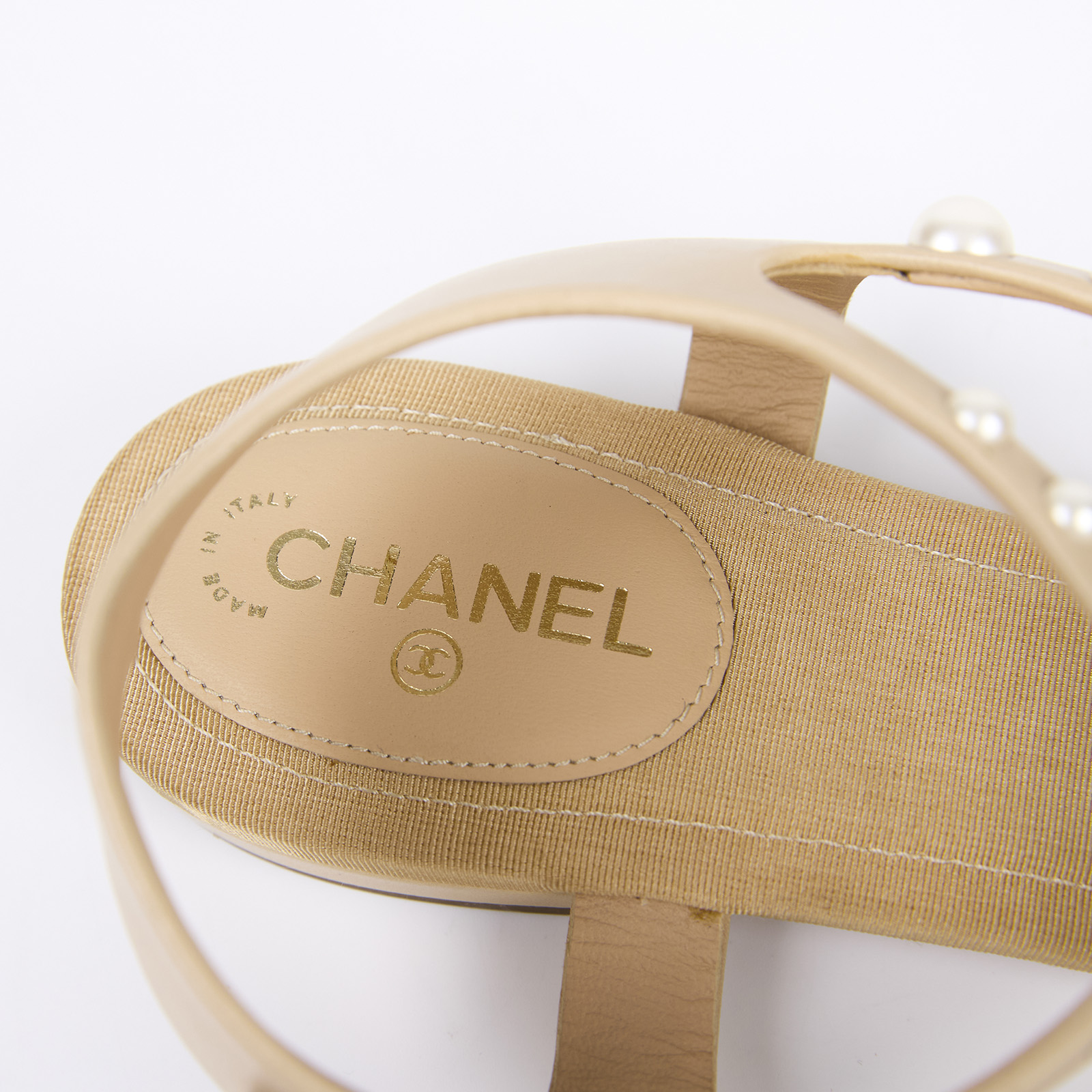 香奈兒 CHANEL 涼鞋  裸色珍珠涼鞋 防塵袋