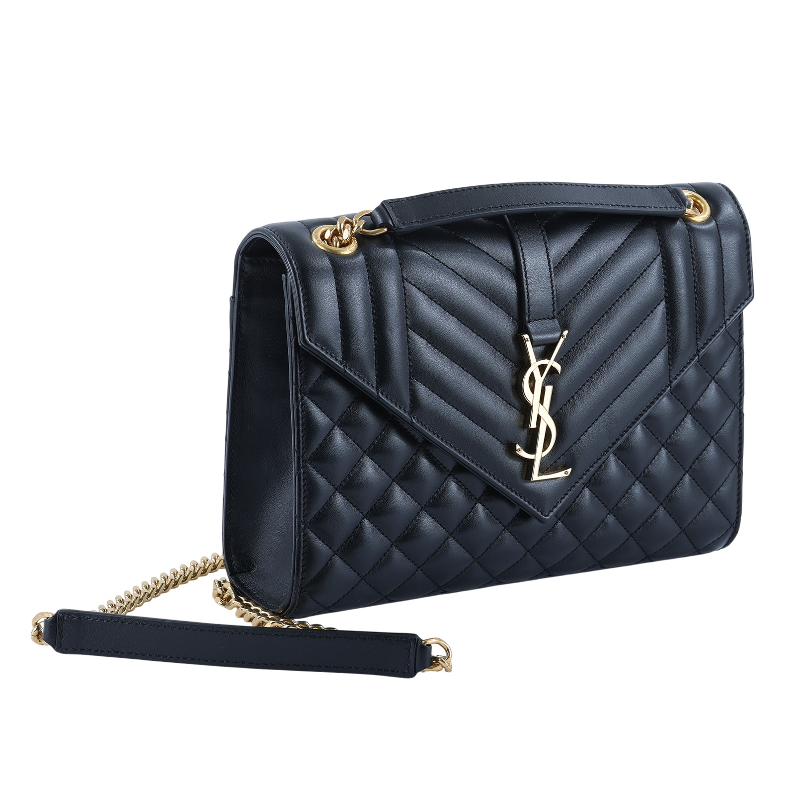 聖羅蘭 YSL SAINT LAURENT Envelope 粒面絎縫皮革 中型 信封袋 600185BOW91 黑金學院包 防塵袋