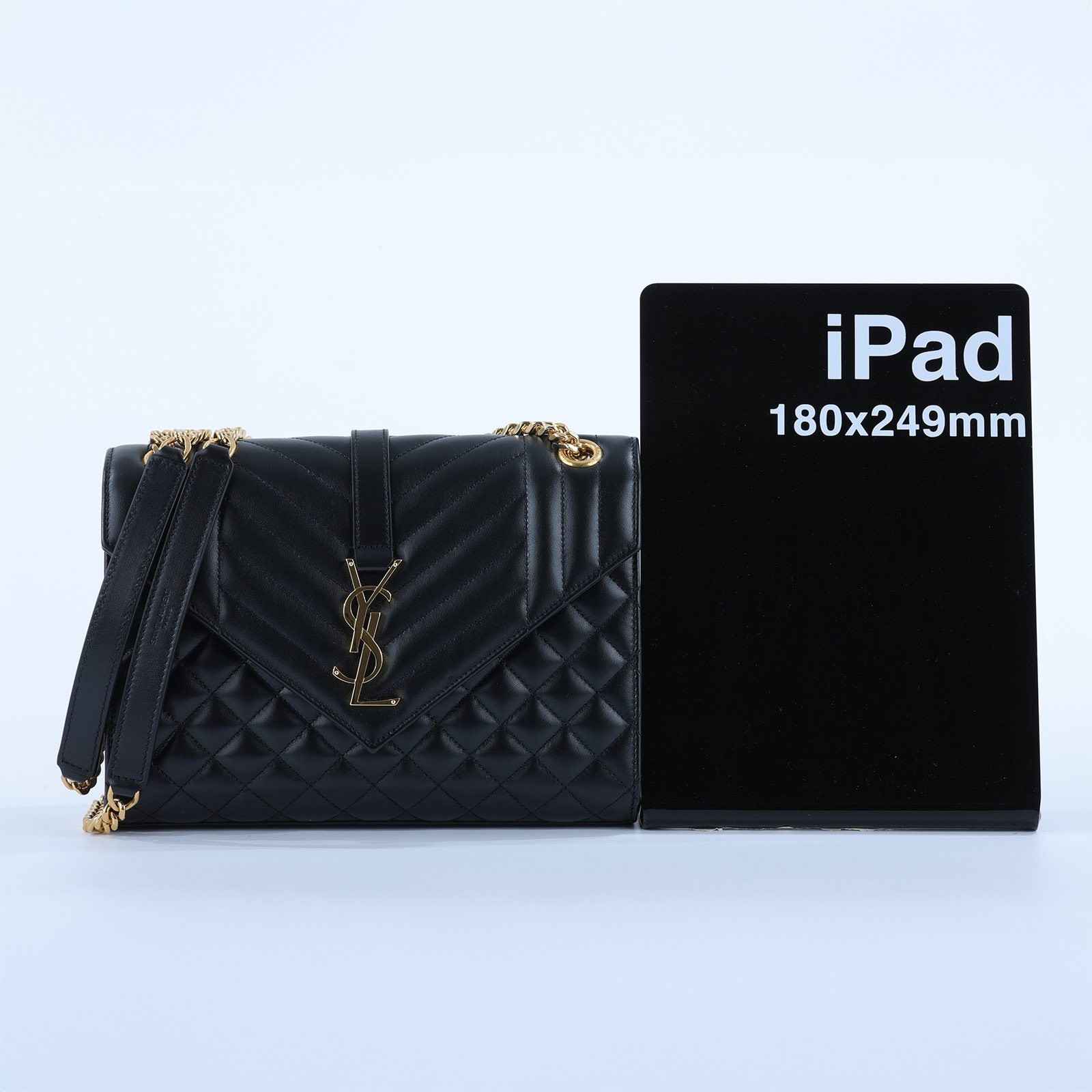 聖羅蘭 YSL SAINT LAURENT Envelope 粒面絎縫皮革 中型 信封袋 600185BOW91 黑金學院包 防塵袋