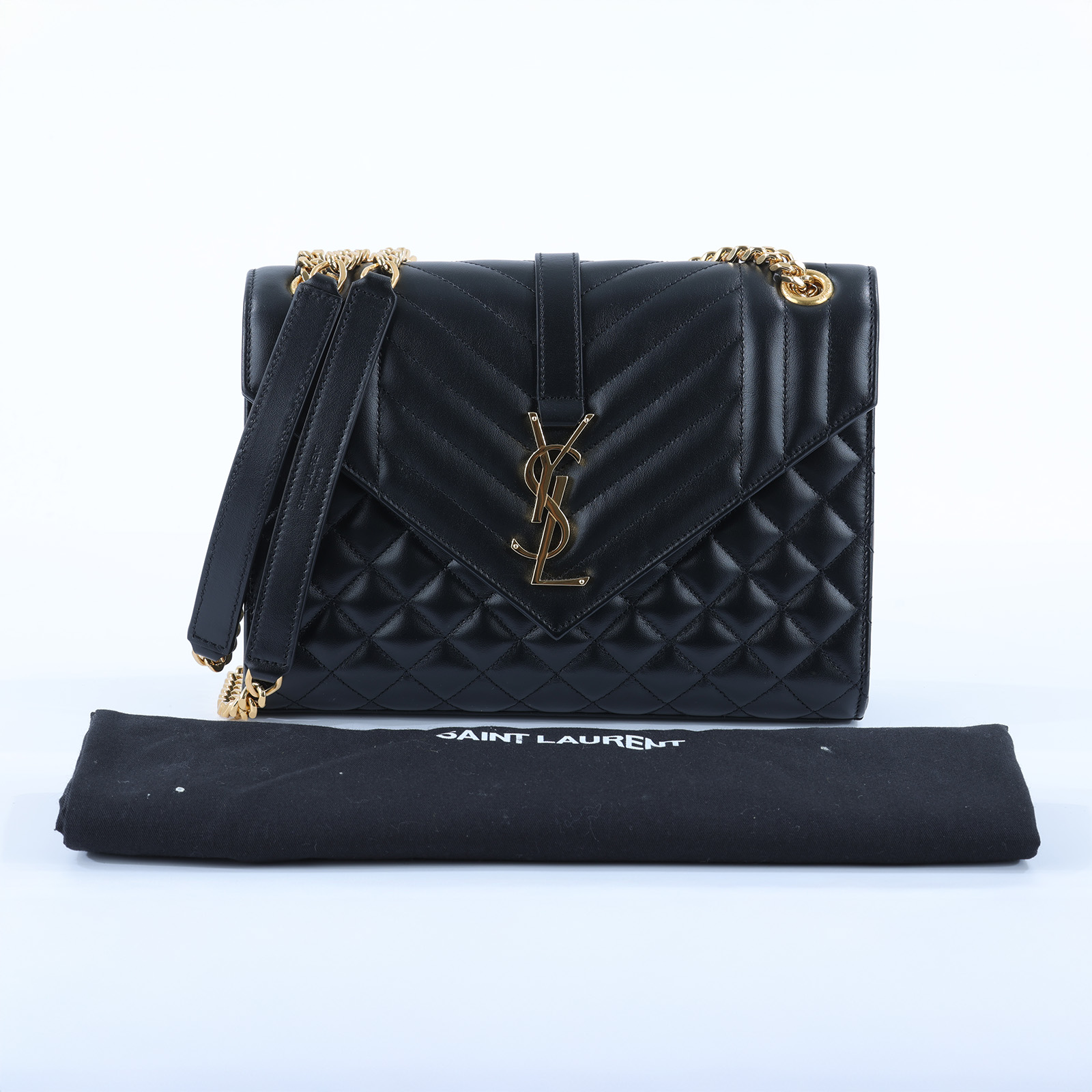 聖羅蘭 YSL SAINT LAURENT Envelope 粒面絎縫皮革 中型 信封袋 600185BOW91 黑金學院包 防塵袋