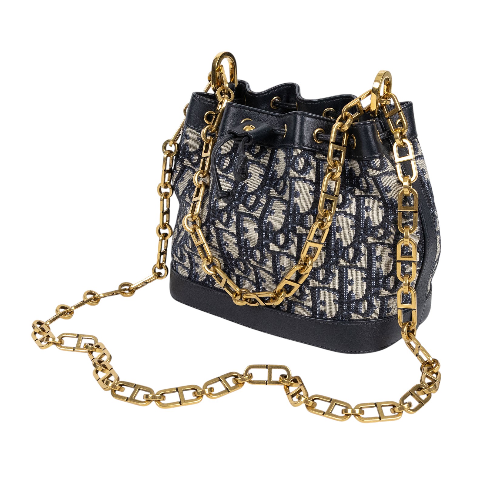 迪奧 CHRISTIAN DIOR 小型 水桶包  藍老花水桶包 防塵袋