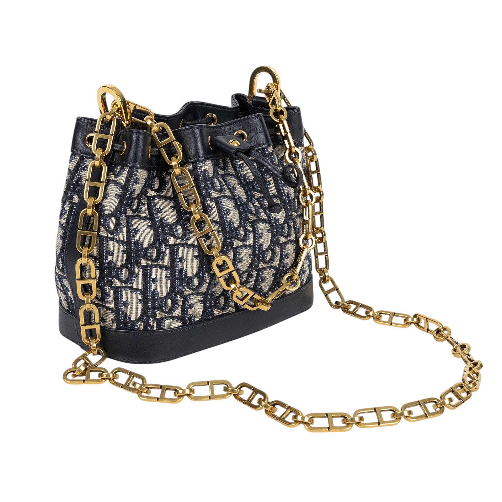 迪奧 CHRISTIAN DIOR 小型 水桶包  藍老花水桶包 防塵袋