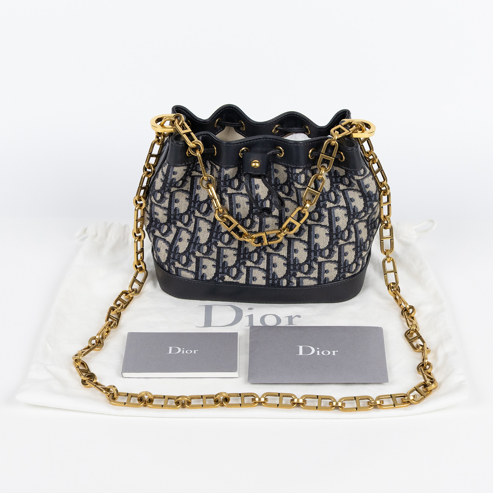 迪奧 CHRISTIAN DIOR 小型 水桶包  藍老花水桶包 防塵袋