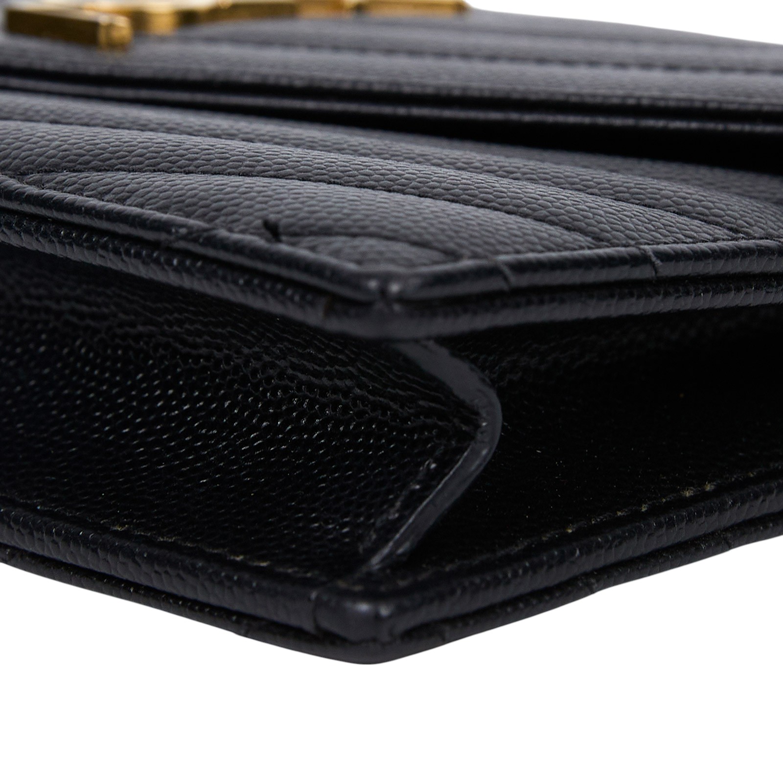 聖羅蘭 YSL SAINT LAURENT 山形紋 鏈袋 信封包 金扣 393953BOW01 黑金魚子醬WOC 防塵袋