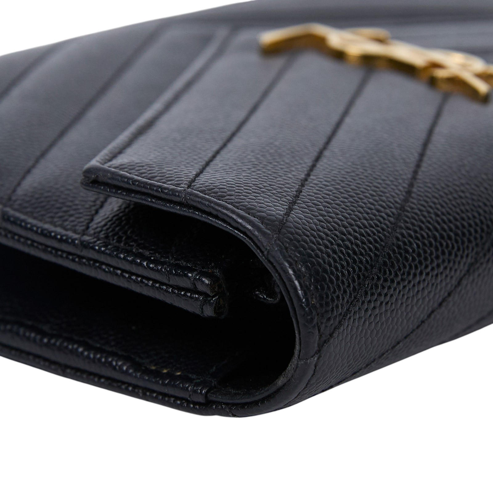 聖羅蘭 YSL SAINT LAURENT 山形紋 鏈袋 信封包 金扣 393953BOW01 黑金魚子醬WOC 防塵袋