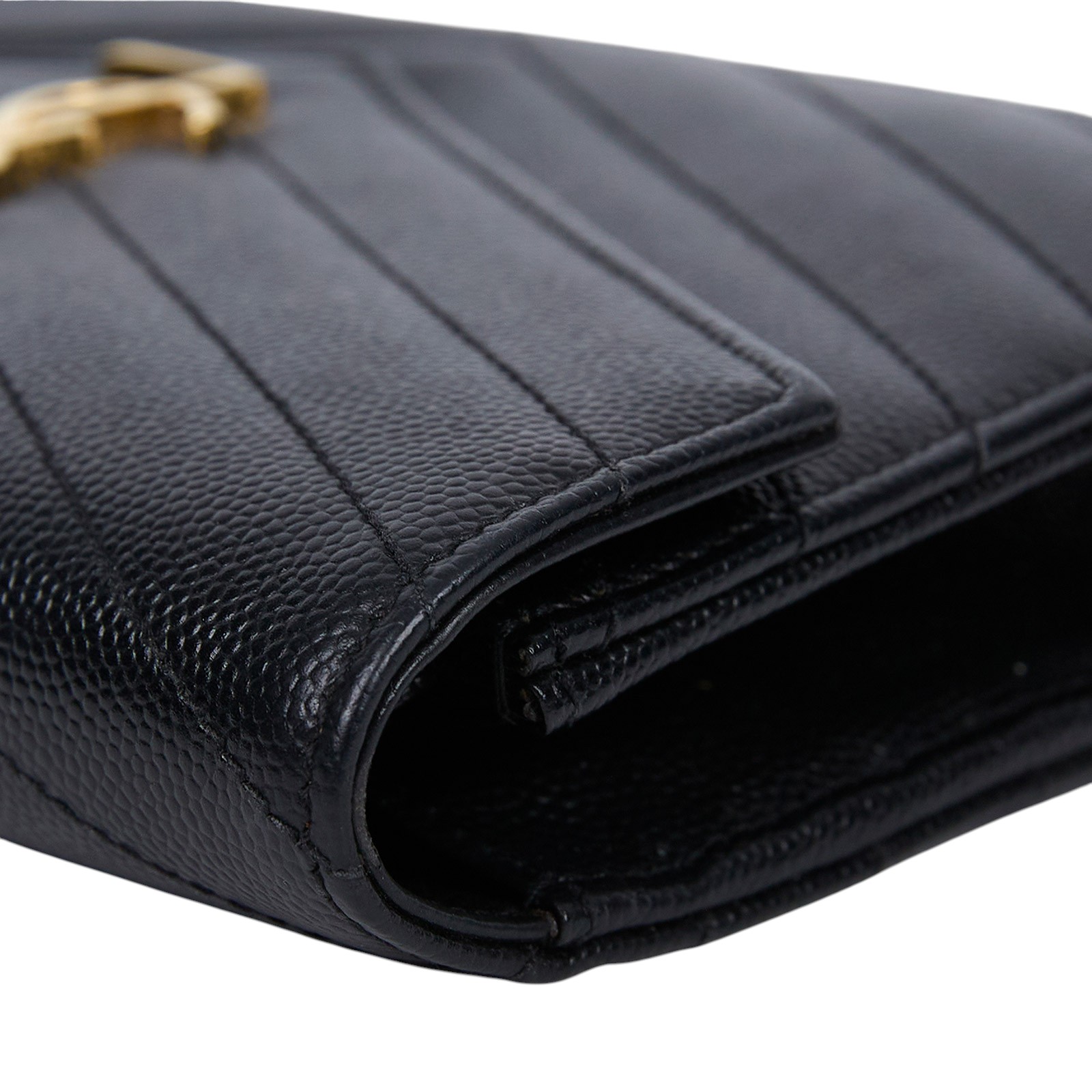 聖羅蘭 YSL SAINT LAURENT 山形紋 鏈袋 信封包 金扣 393953BOW01 黑金魚子醬WOC 防塵袋