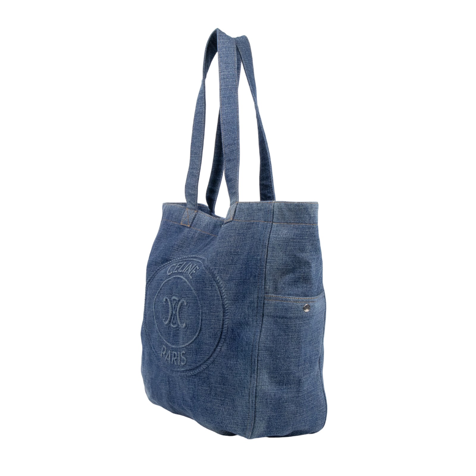 思琳 CELINE CABAS 手提袋 大型 122462GTB 單寧凱旋LOGO牛仔托特包 防塵袋