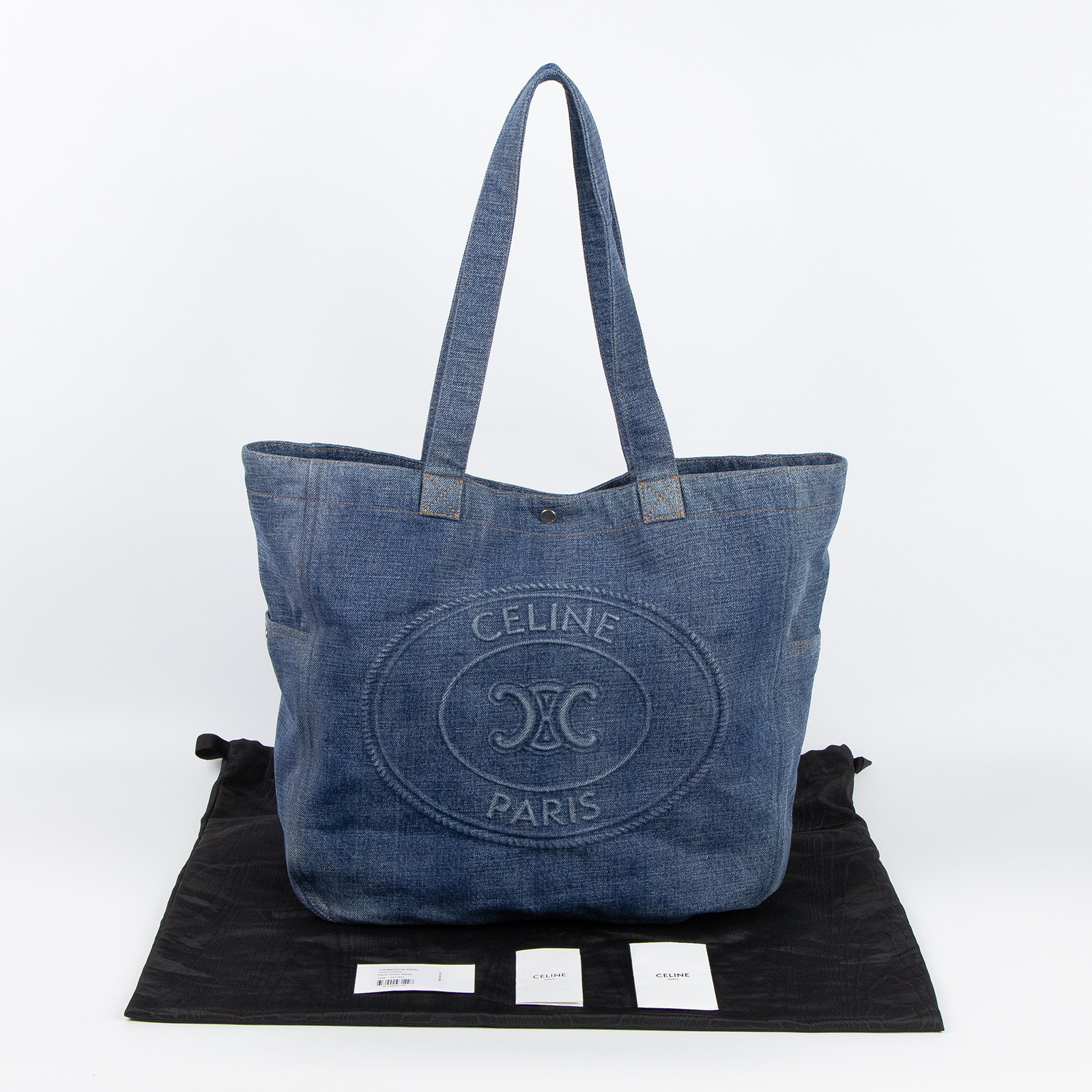 思琳 CELINE CABAS 手提袋 大型 122462GTB 單寧凱旋LOGO牛仔托特包 防塵袋