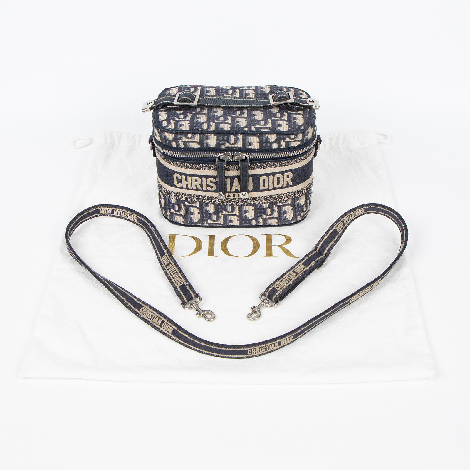 迪奧 CHRISTIAN DIOR 妝箱包 S5529VRIW 藍緹花帆布TRAVEL VANITY SMALL 防塵袋