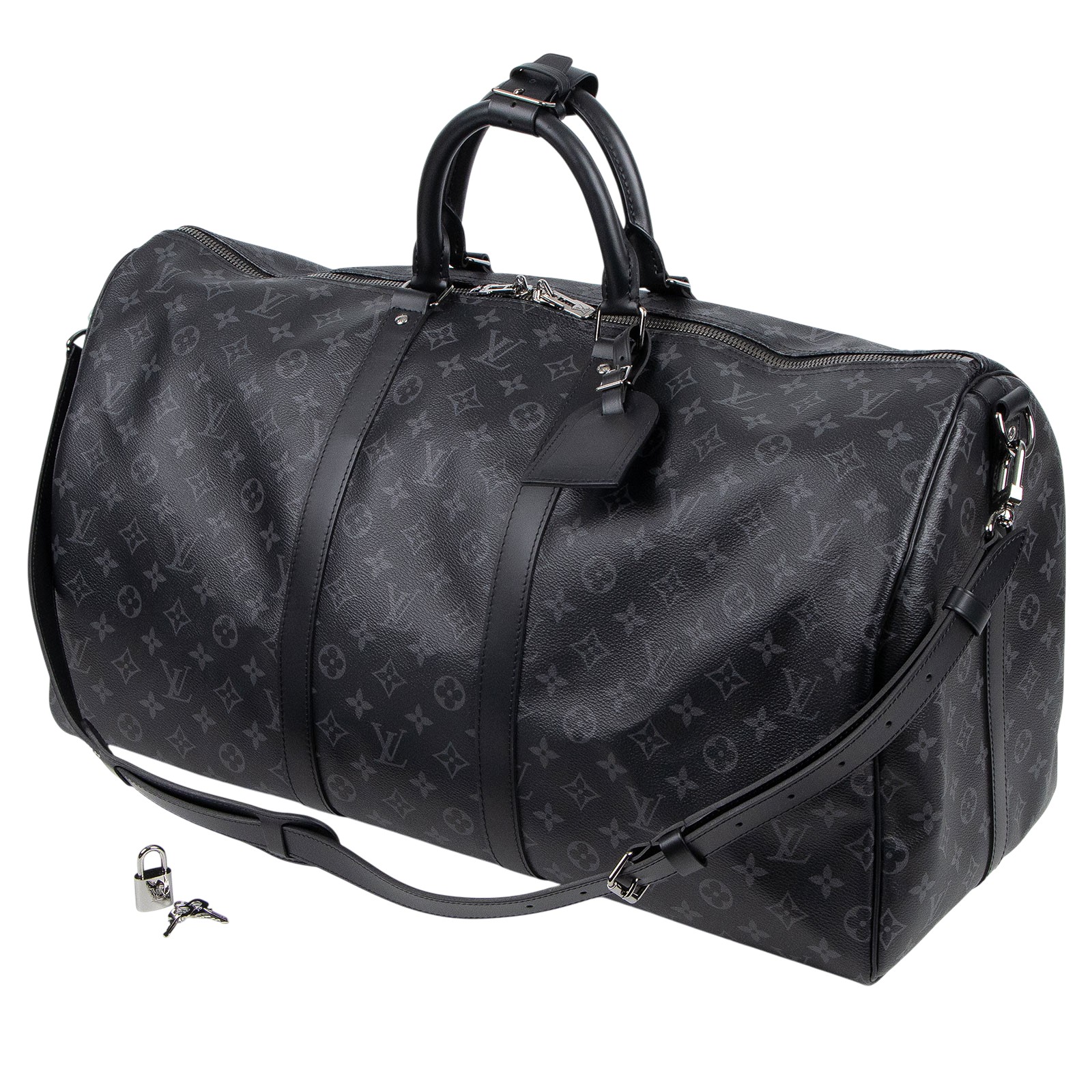 路易威登 LOUIS VUITTON Keepall Bandoulière 55 Eclipse帆布 波士頓包  旅行袋 M40605 晶片款  防塵袋/背帶/鎖組
