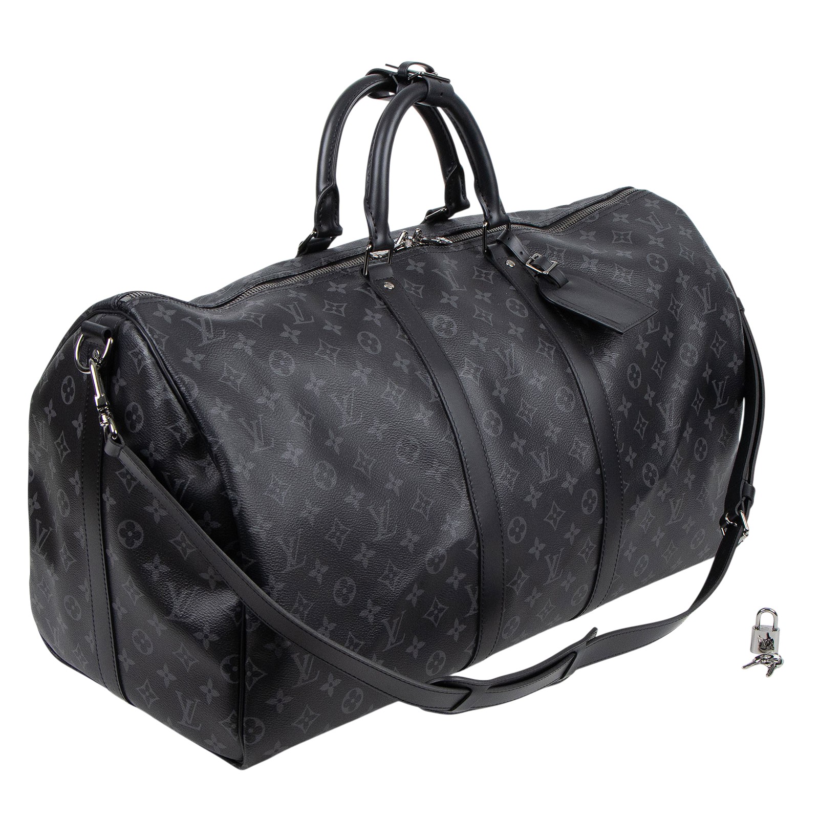 路易威登 LOUIS VUITTON Keepall Bandoulière 55 Eclipse帆布 波士頓包  旅行袋 M40605 晶片款  防塵袋/背帶/鎖組