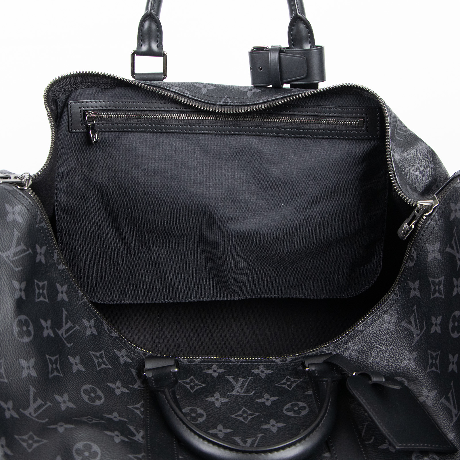 路易威登 LOUIS VUITTON Keepall Bandoulière 55 Eclipse帆布 波士頓包  旅行袋 M40605 晶片款  防塵袋/背帶/鎖組