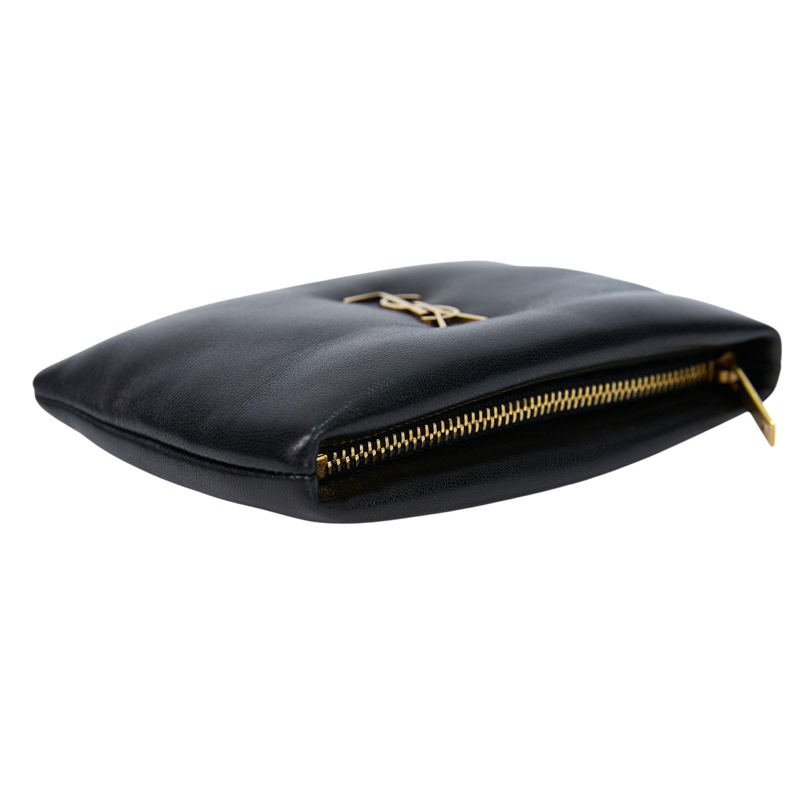 聖羅蘭 YSL SAINT LAURENT Calypso 拉鍊小錢包 迷你 778868AACX7 黑金羊皮一字拉 原廠盒子/防塵袋/購買證明