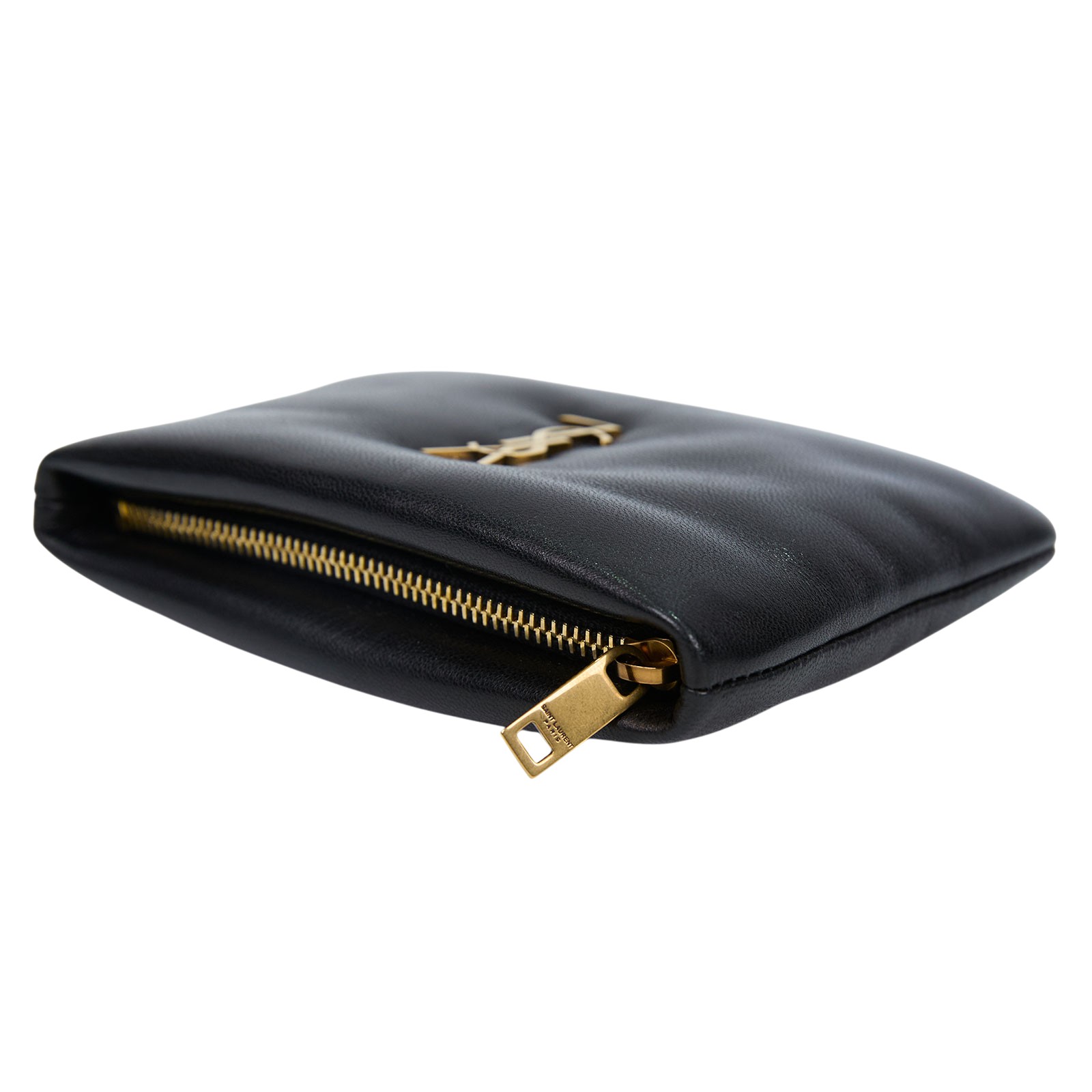 聖羅蘭 YSL SAINT LAURENT Calypso 拉鍊小錢包 迷你 778868AACX7 黑金羊皮一字拉 原廠盒子/防塵袋/購買證明