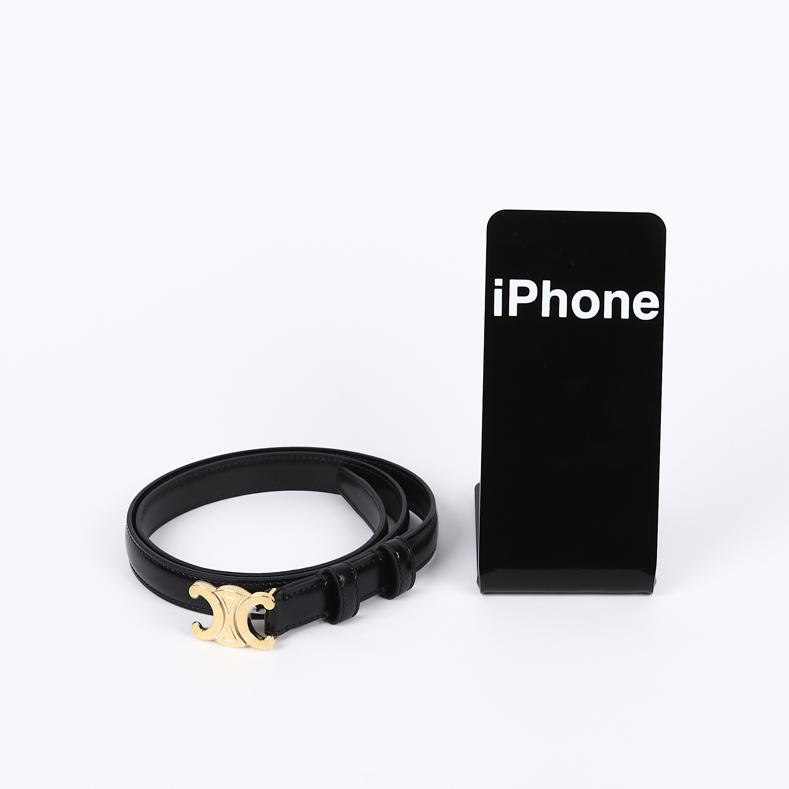 思琳 CELINE Trio,phe 18毫米 腰帶 45AX63A01_75 黑Triomphe凱旋門皮帶#75 原廠盒子