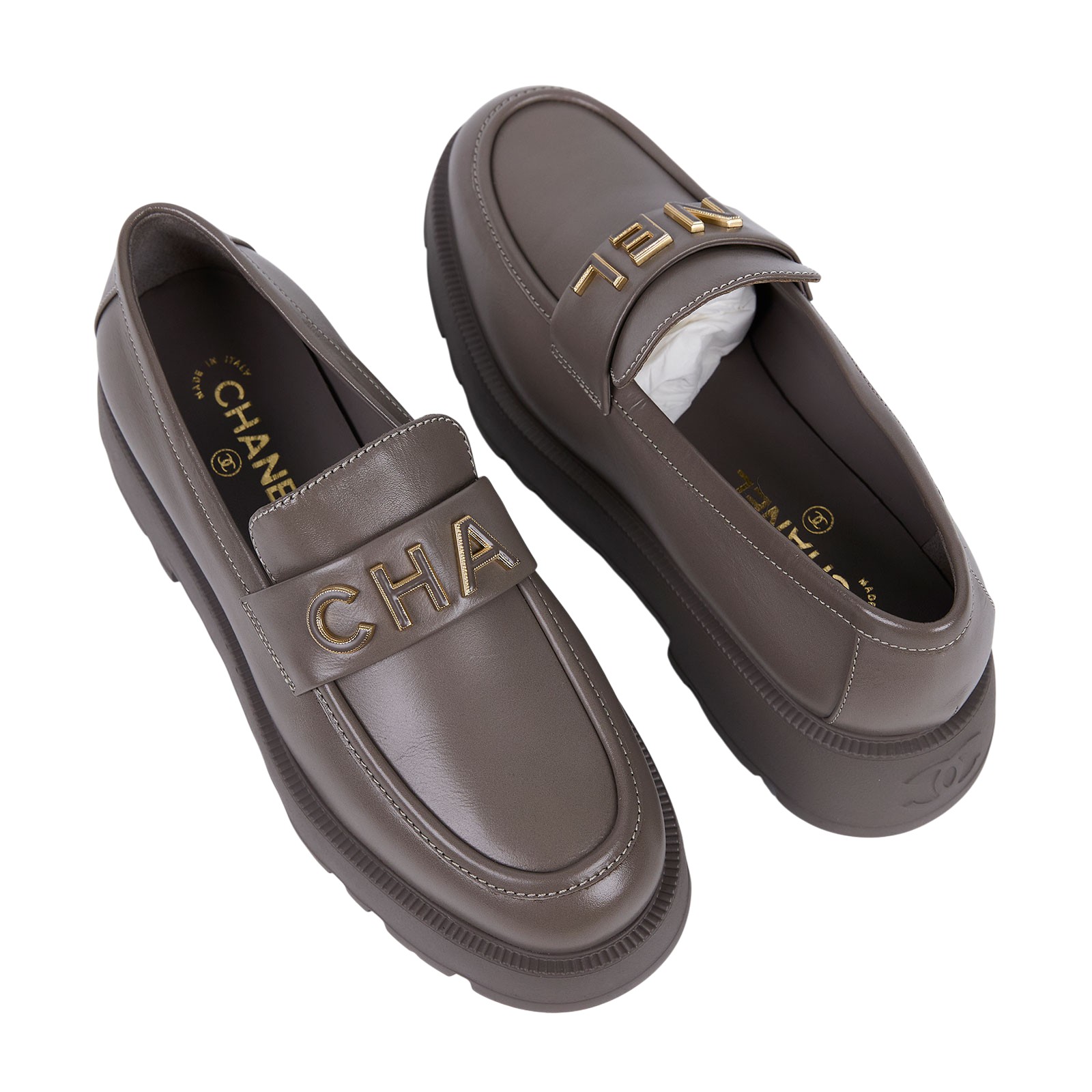 香奈兒 CHANEL 24B 全字母 大金屬款 Loafer 樂福鞋 厚底  G45788_39 灰樂福鞋#39 防塵袋