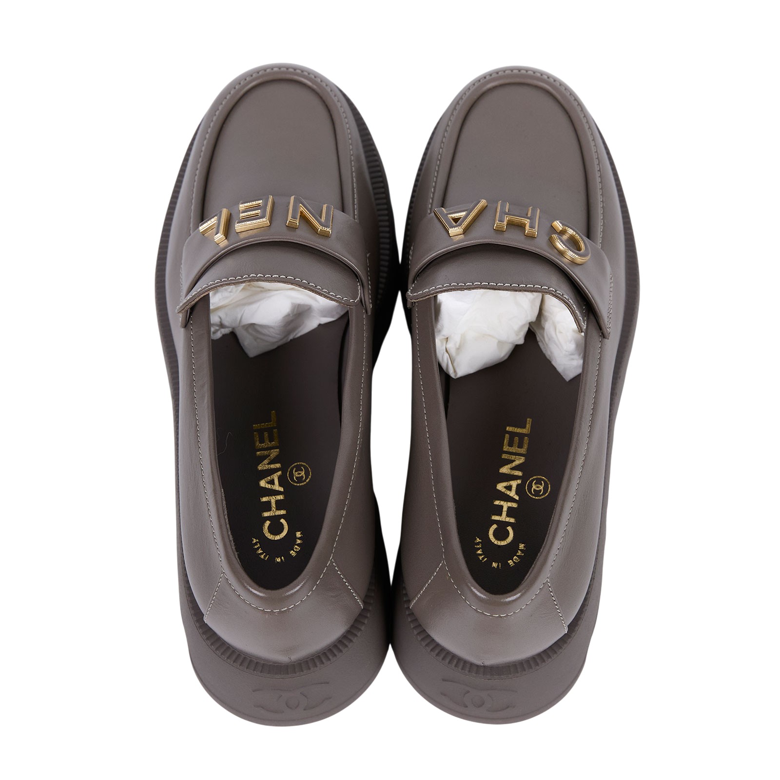 香奈兒 CHANEL 24B 全字母 大金屬款 Loafer 樂福鞋 厚底  G45788_39 灰樂福鞋#39 防塵袋