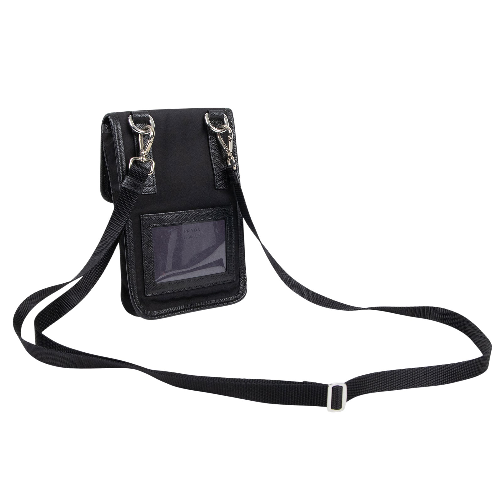 普拉達 PRADA Re-Nylon Saffiano 皮革 智慧型手機 保護套 2ZH109_2DMH 黑尼龍手機包 原廠盒子/保證卡