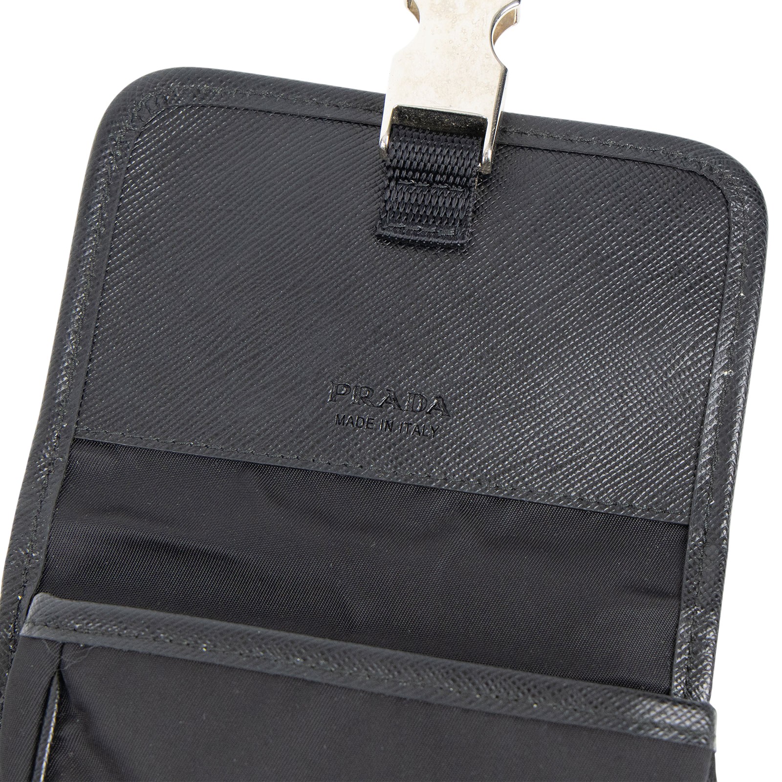 普拉達 PRADA Re-Nylon Saffiano 皮革 智慧型手機 保護套 2ZH109_2DMH 黑尼龍手機包 原廠盒子/保證卡