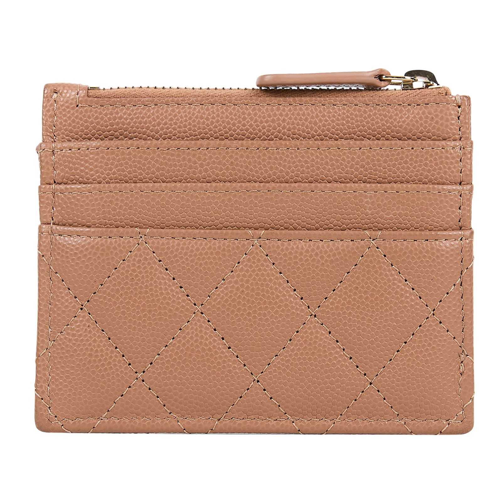 香奈兒 CHANEL 拉鍊 零錢包 卡片夾  晶片款 奶茶色水鑽雙C卡包 原廠盒子/防塵袋