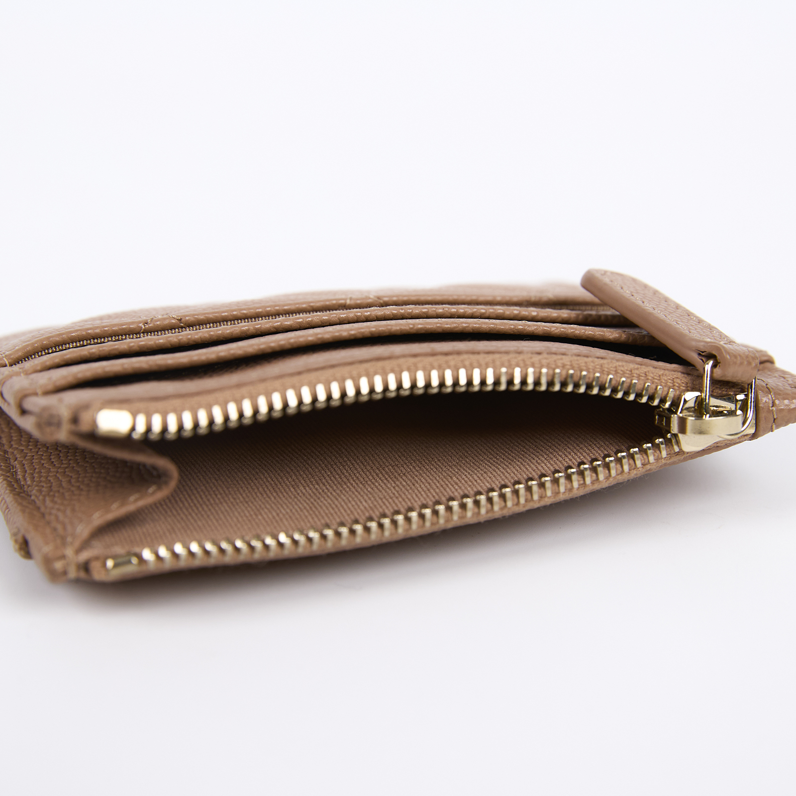 香奈兒 CHANEL 拉鍊 零錢包 卡片夾  晶片款 奶茶色水鑽雙C卡包 原廠盒子/防塵袋