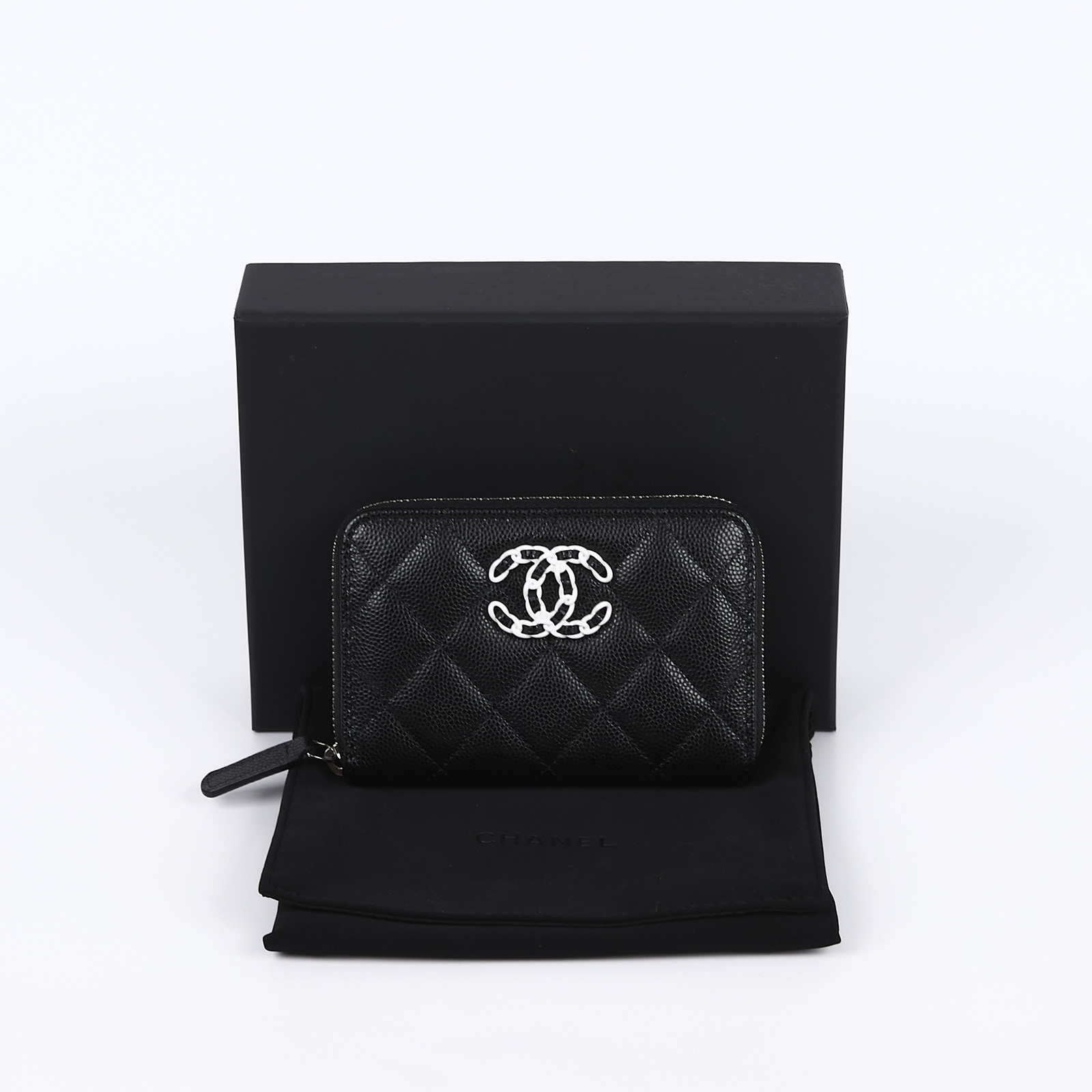 香奈兒 CHANEL 拉鍊 零錢包 AP3716 晶片款 黑荔枝拉鍊卡包 原廠盒子/防塵袋