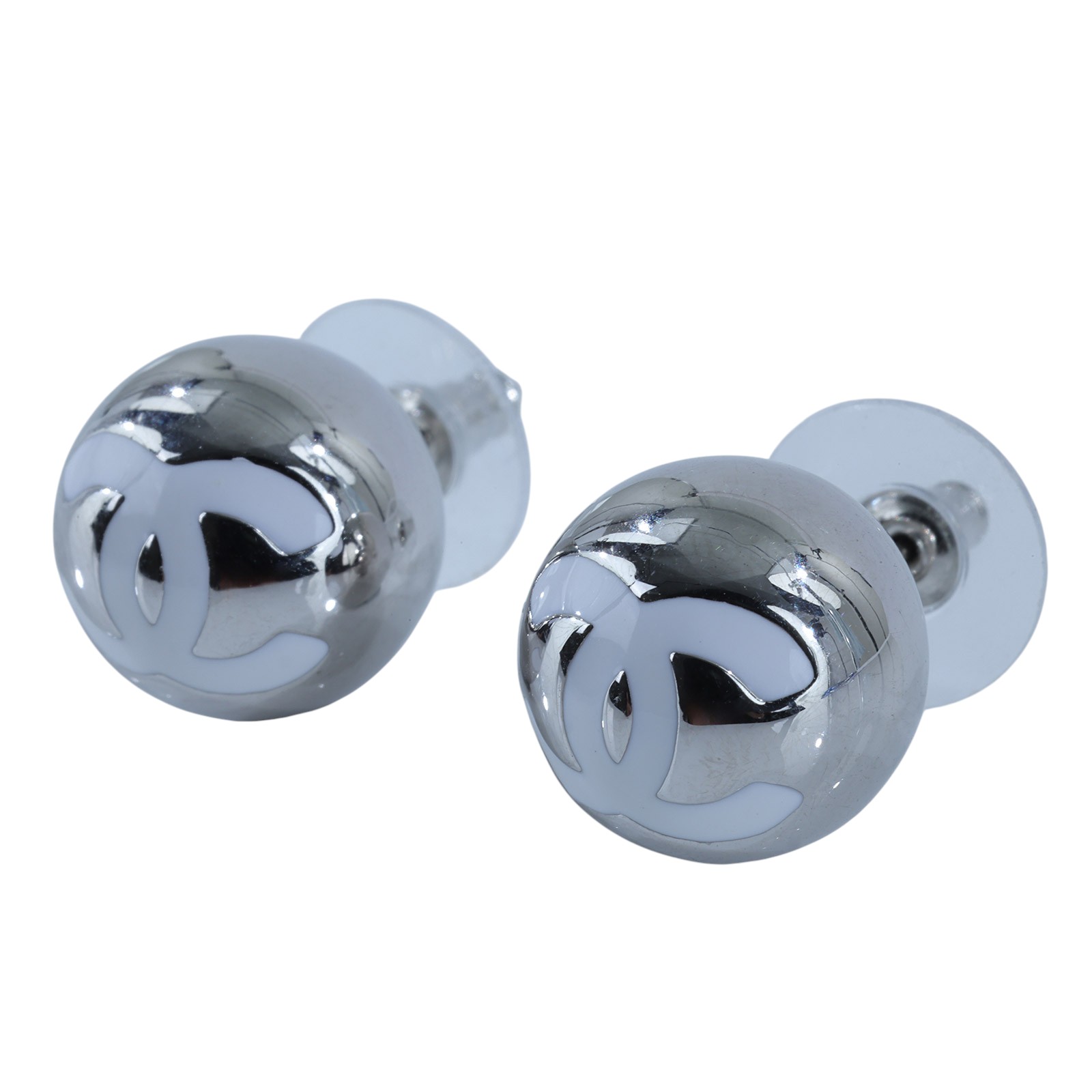 香奈兒 CHANEL 雙C 圓球 耳環 銀色 B25 C 銀珠珠耳環 無附屬品