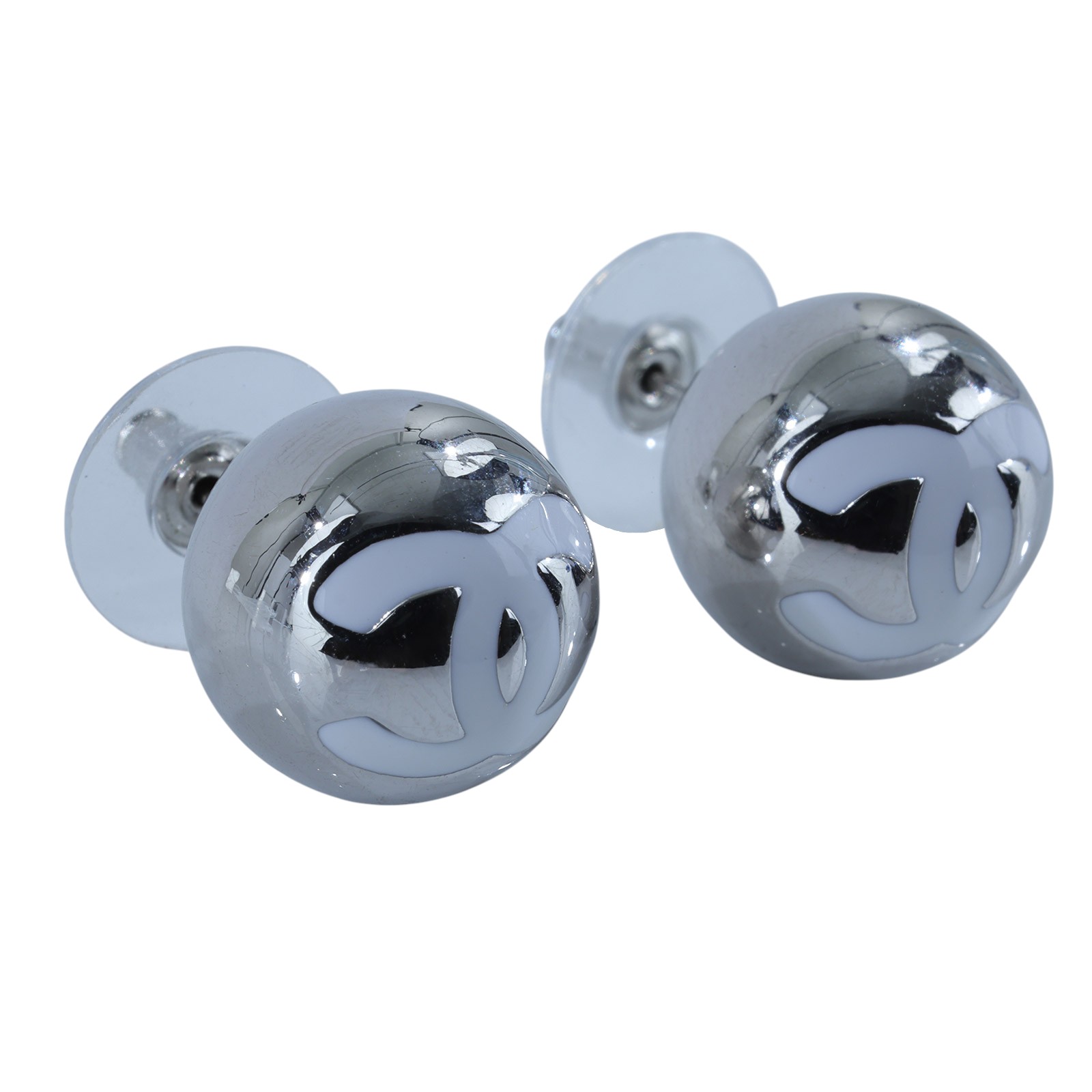 香奈兒 CHANEL 雙C 圓球 耳環 銀色 B25 C 銀珠珠耳環 無附屬品