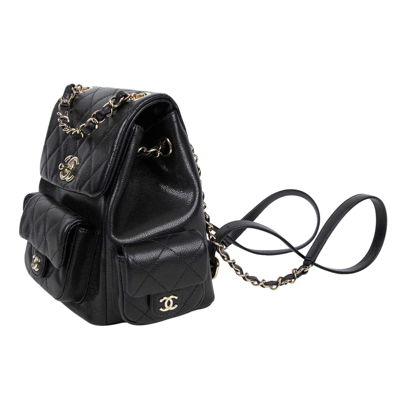 香奈兒 CHANEL 粒紋小牛皮 金色金屬 小型 後背包 AS4399 晶片款 黑荔枝TANK後背包 原廠盒子/防塵袋