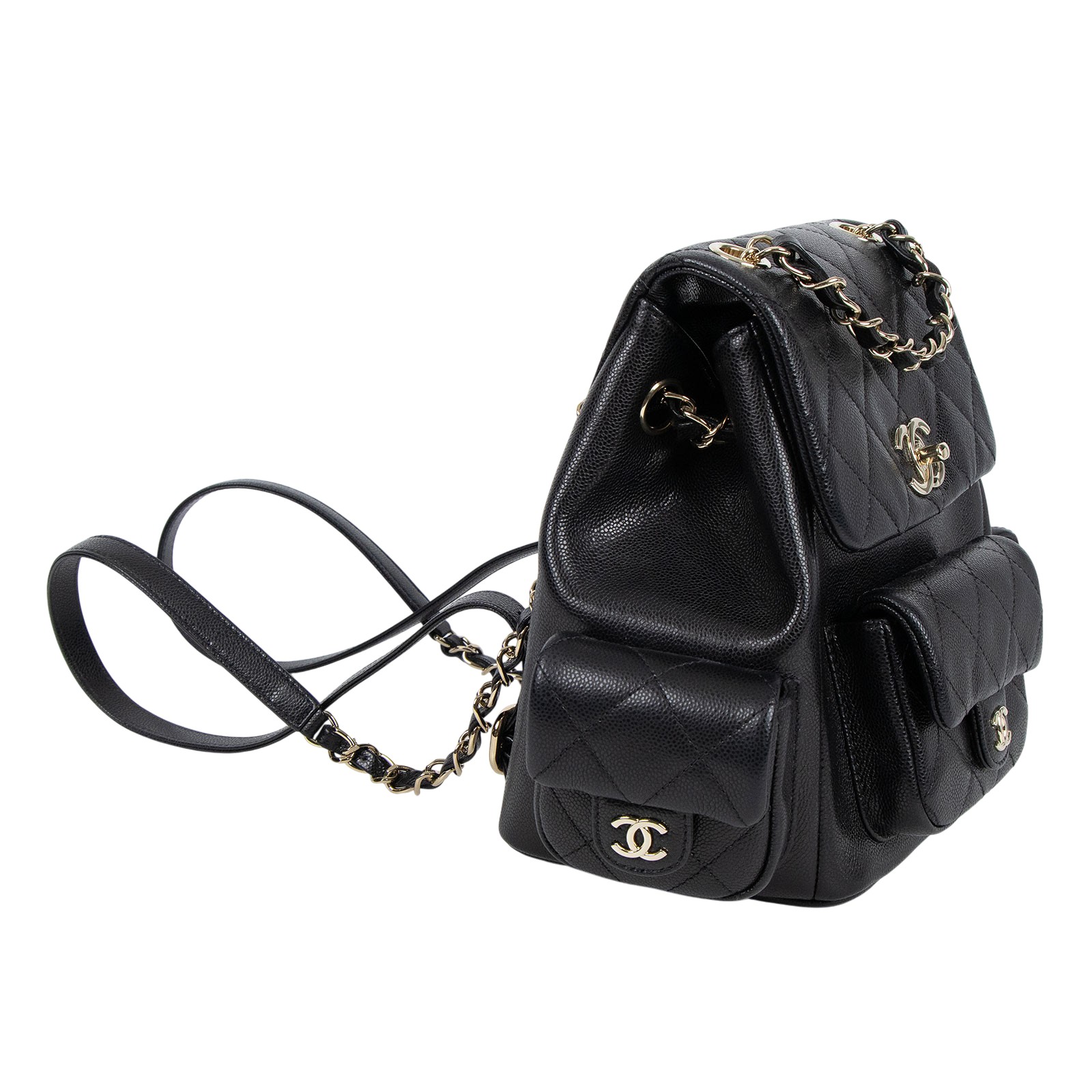 香奈兒 CHANEL 粒紋小牛皮 金色金屬 小型 後背包 AS4399 晶片款 黑荔枝TANK後背包 原廠盒子/防塵袋