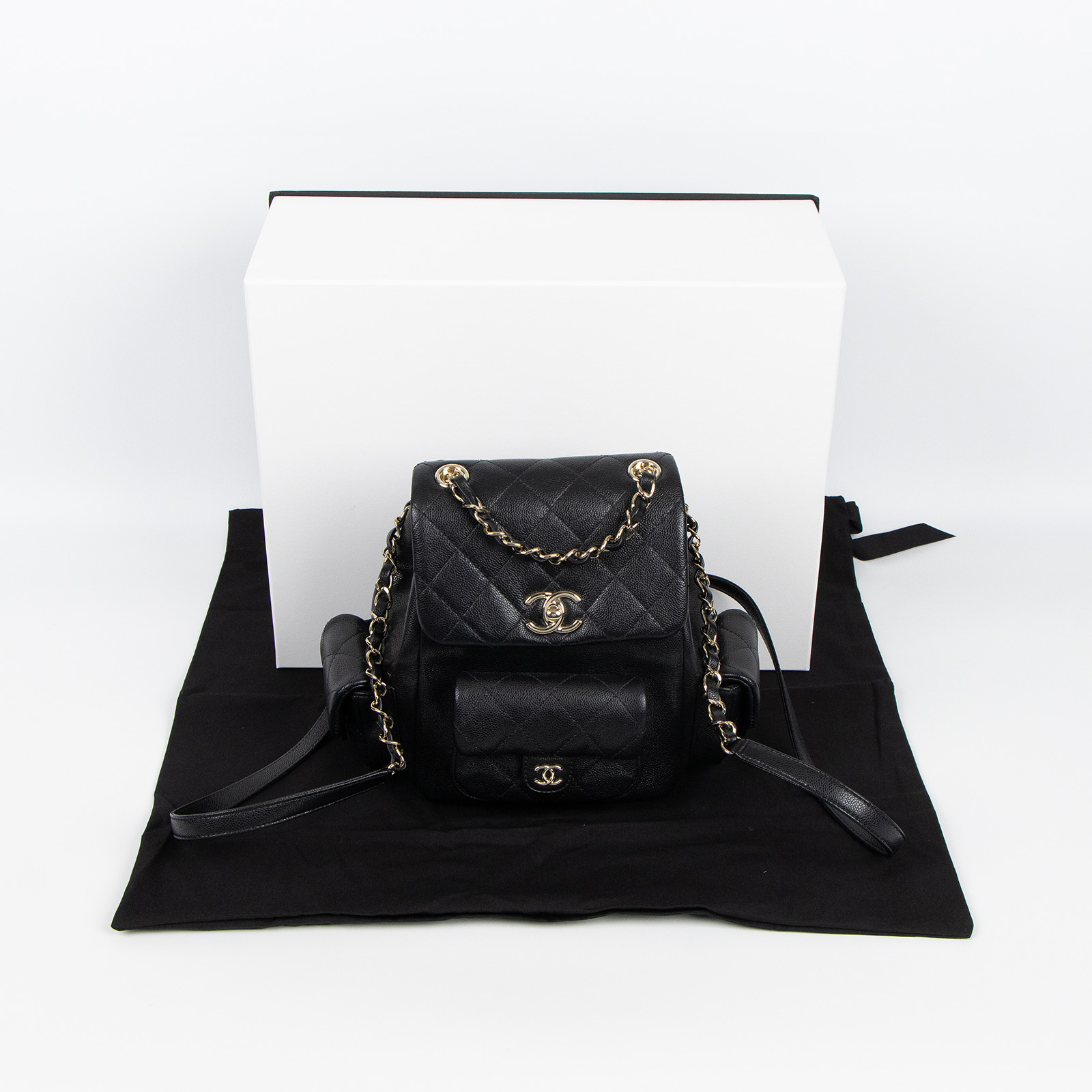 香奈兒 CHANEL 粒紋小牛皮 金色金屬 小型 後背包 AS4399 晶片款 黑荔枝TANK後背包 原廠盒子/防塵袋