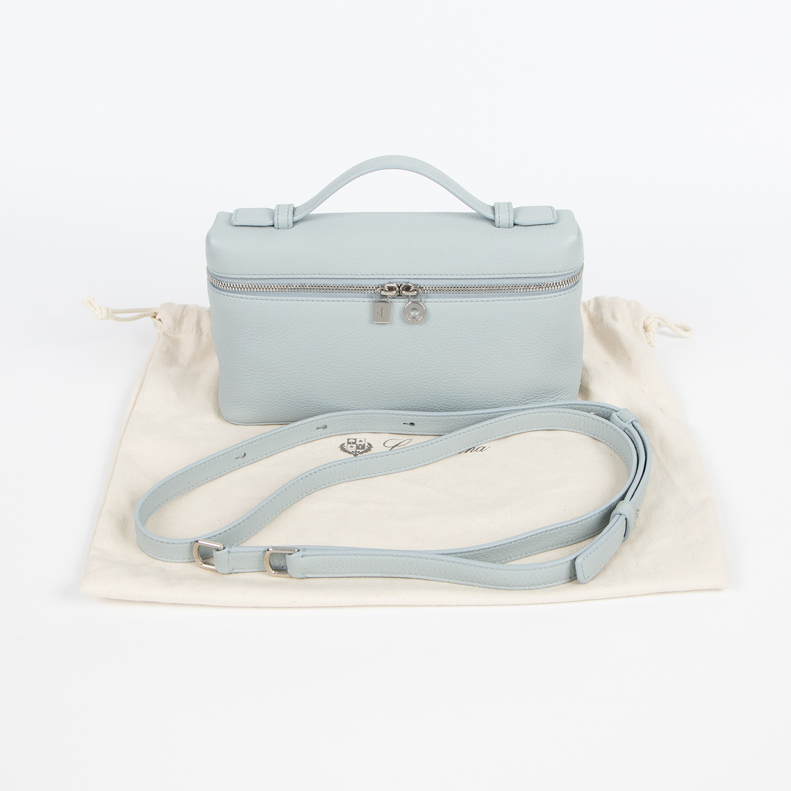 諾悠翩雅 LORO PIANA Extra Pouch L19 手拿包 FAN4045 灰藍L19包 防塵袋