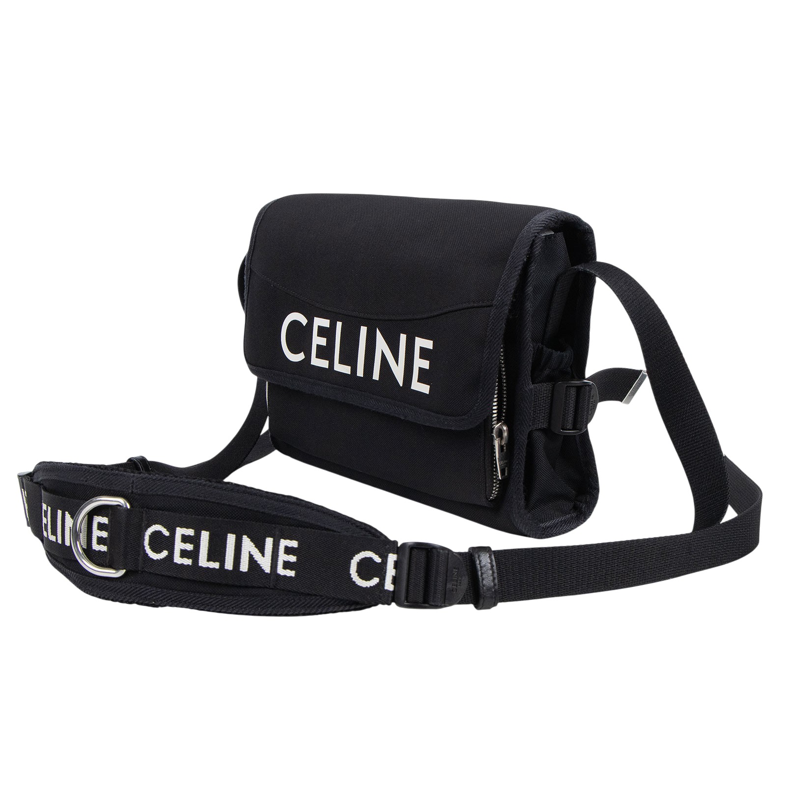 思琳 CELINE 小型郵差包 110062DMT 黑LOGO帆布肩背包 防塵袋