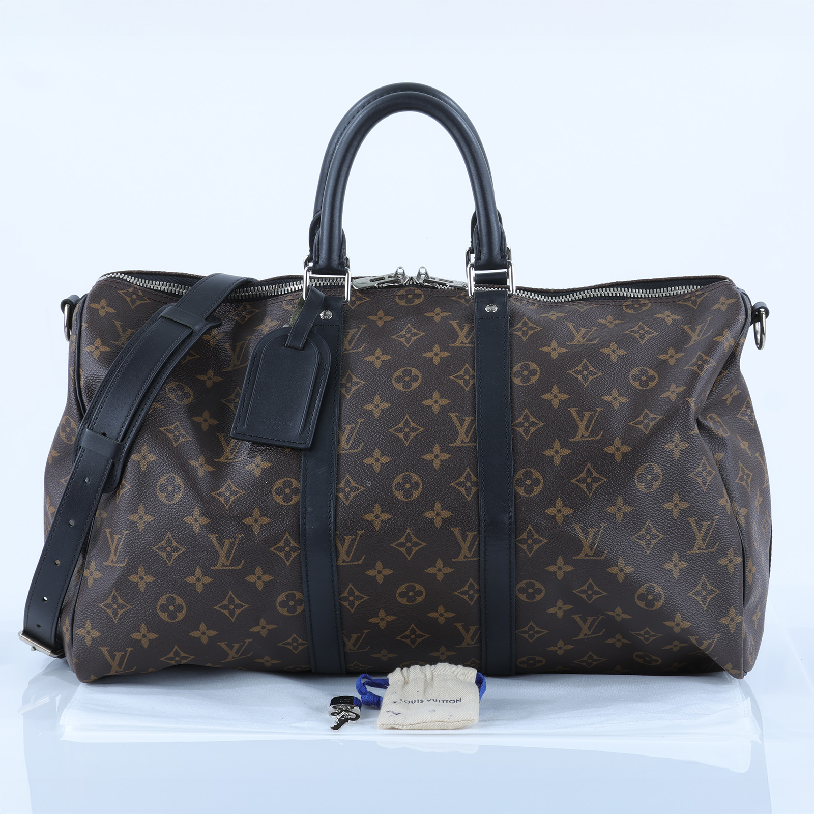 路易威登 LOUIS VUITTON Keepall Bandoulière 45 Macassar帆布 波士頓包  旅行袋 M56711  背帶/鎖組