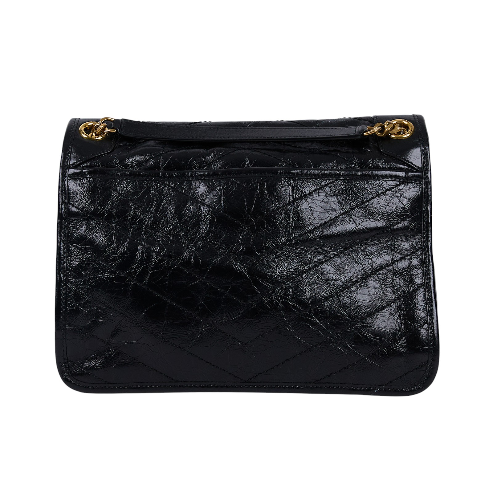 聖羅蘭 YSL SAINT LAURENT Niki 復古皮革 中型手袋 金色五金 6331580EN07 黑NIKI中號 防塵袋/購買證明影本