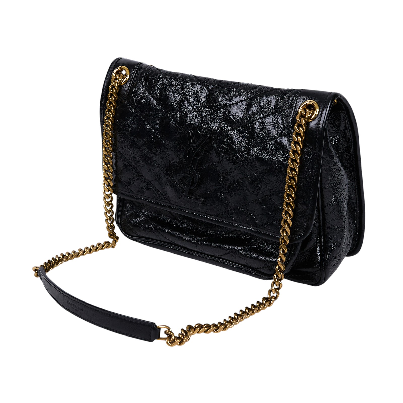 聖羅蘭 YSL SAINT LAURENT Niki 復古皮革 中型手袋 金色五金 6331580EN07 黑NIKI中號 防塵袋/購買證明影本