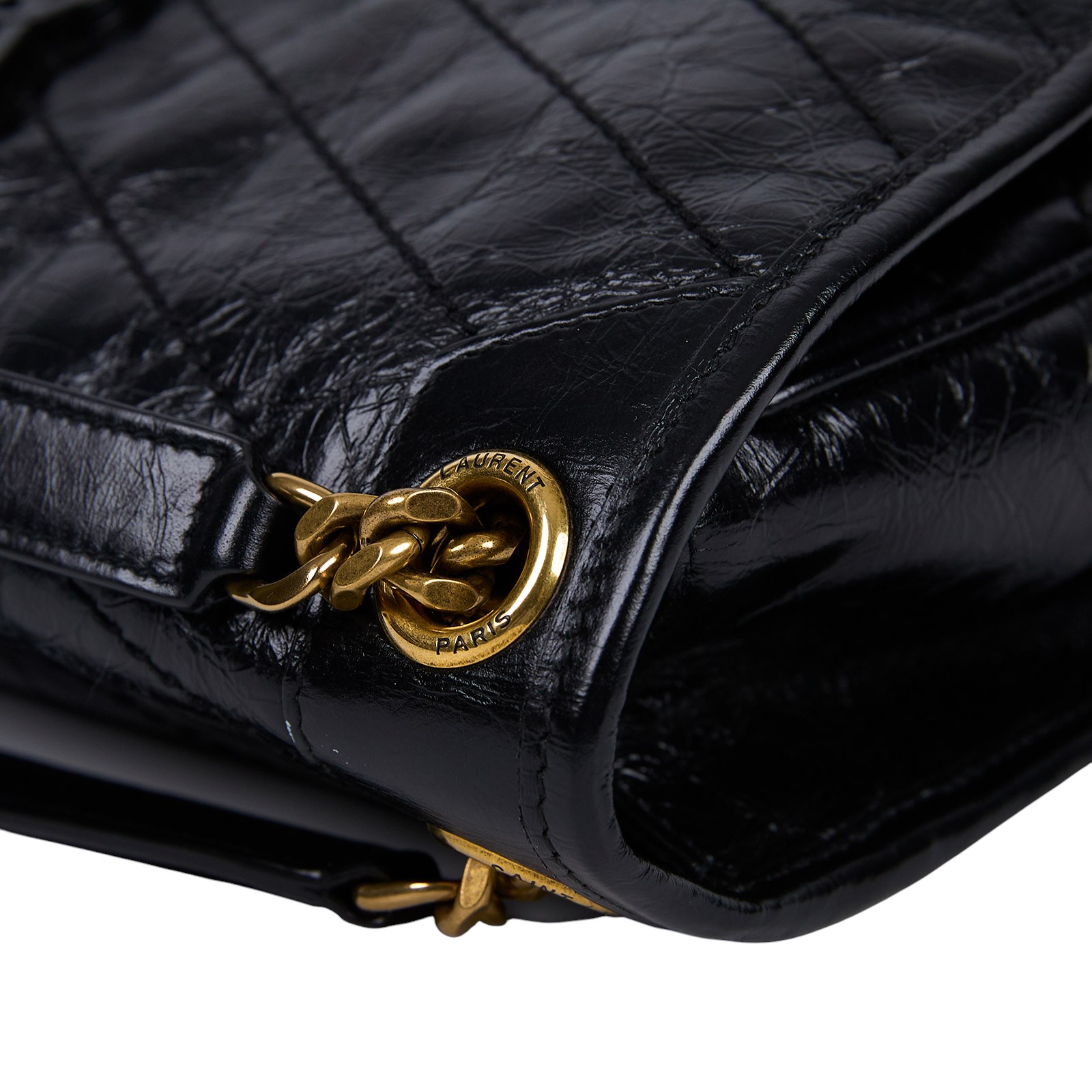 聖羅蘭 YSL SAINT LAURENT Niki 復古皮革 中型手袋 金色五金 6331580EN07 黑NIKI中號 防塵袋/購買證明影本