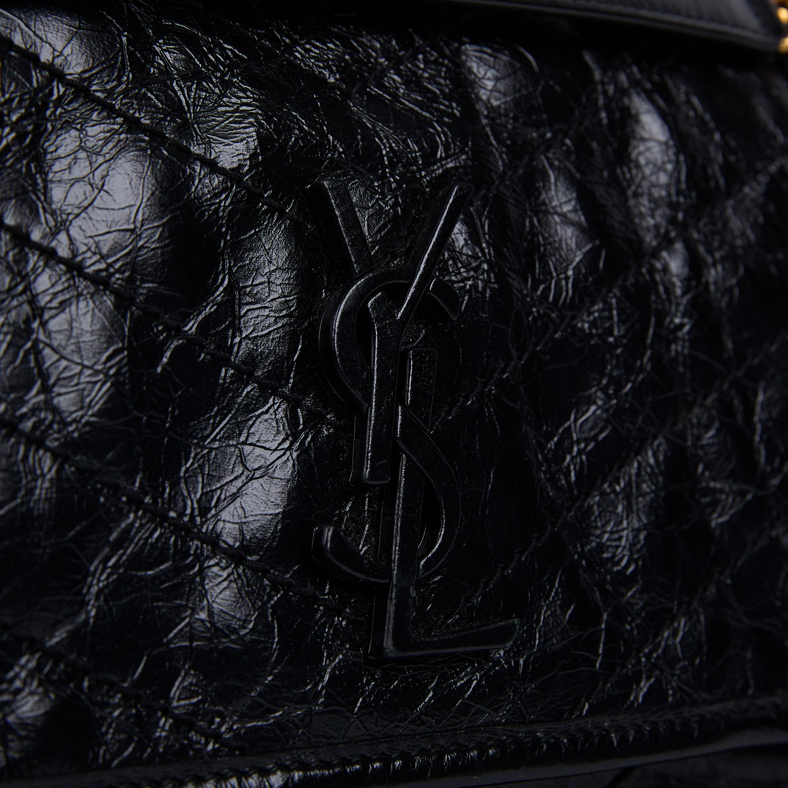 聖羅蘭 YSL SAINT LAURENT Niki 復古皮革 中型手袋 金色五金 6331580EN07 黑NIKI中號 防塵袋/購買證明影本