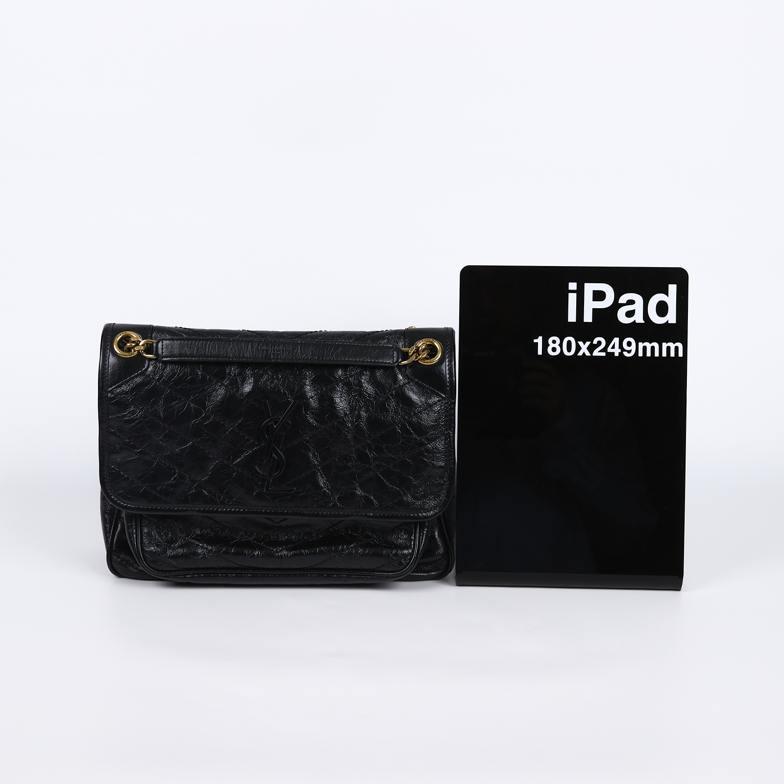 聖羅蘭 YSL SAINT LAURENT Niki 復古皮革 中型手袋 金色五金 6331580EN07 黑NIKI中號 防塵袋/購買證明影本