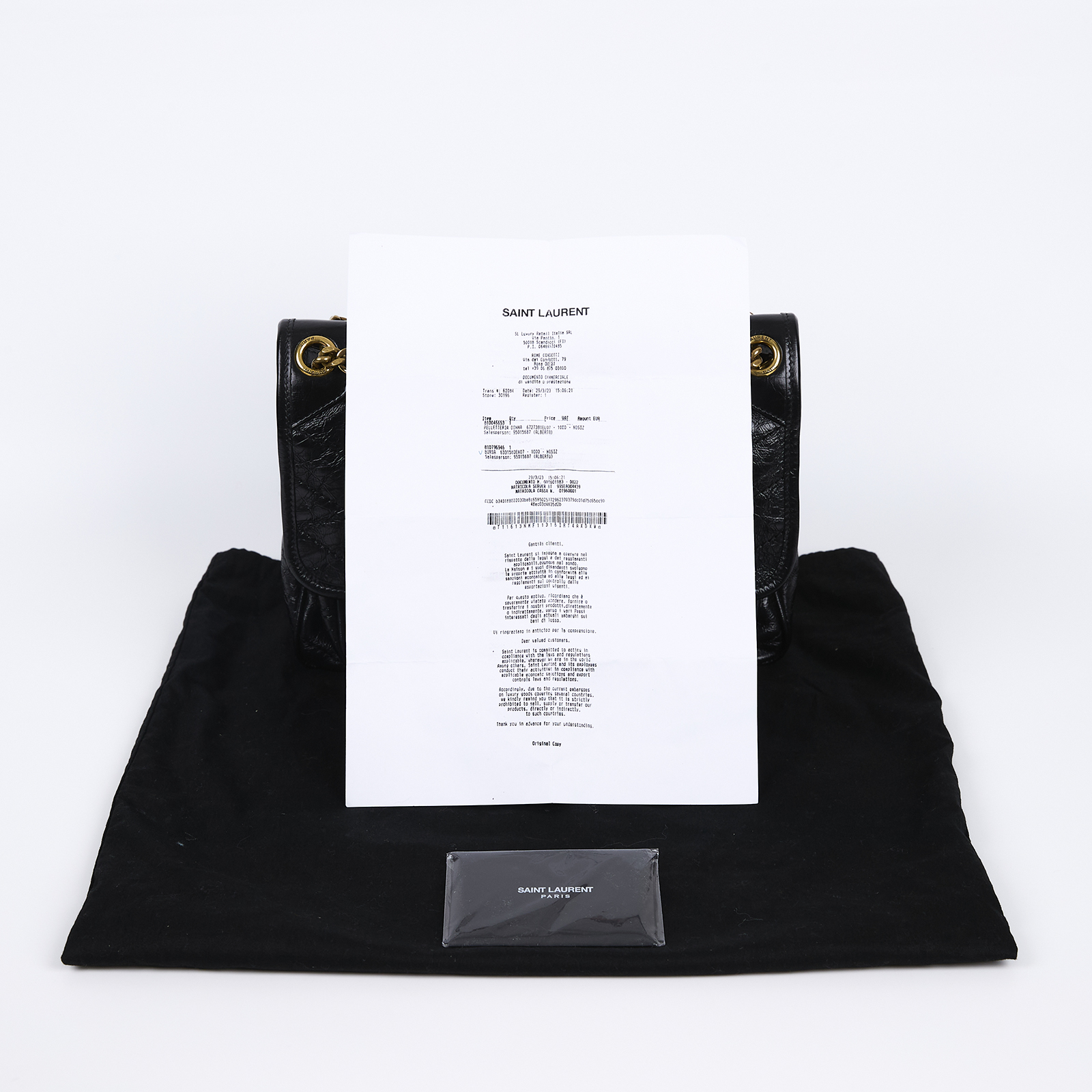 聖羅蘭 YSL SAINT LAURENT Niki 復古皮革 中型手袋 金色五金 6331580EN07 黑NIKI中號 防塵袋/購買證明影本