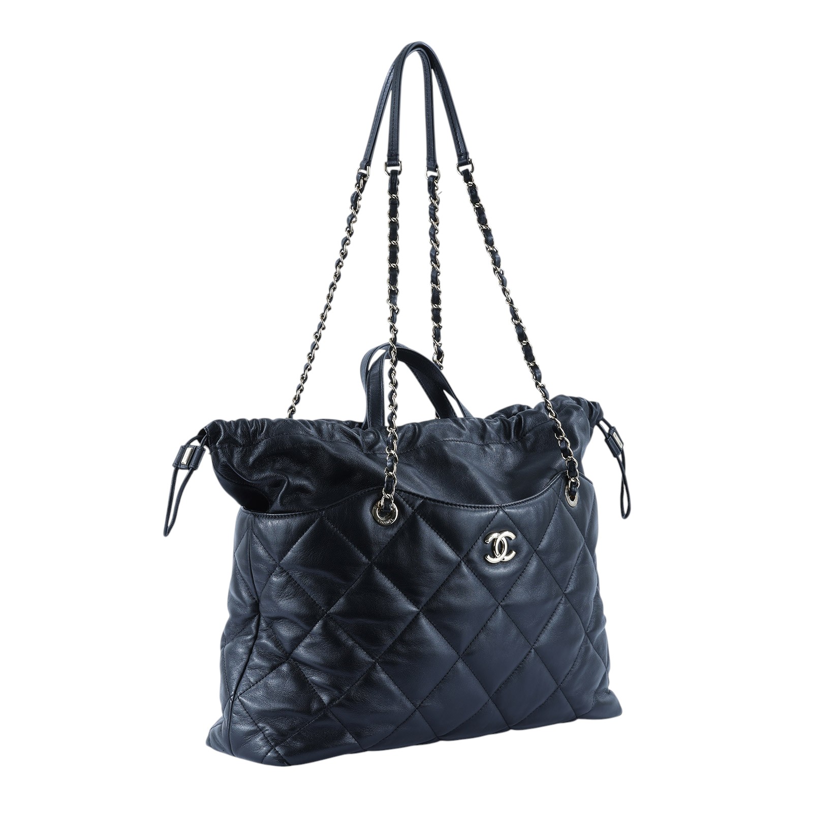 香奈兒 CHANEL 購物包 小型  28開黑束口肩背包 保證卡