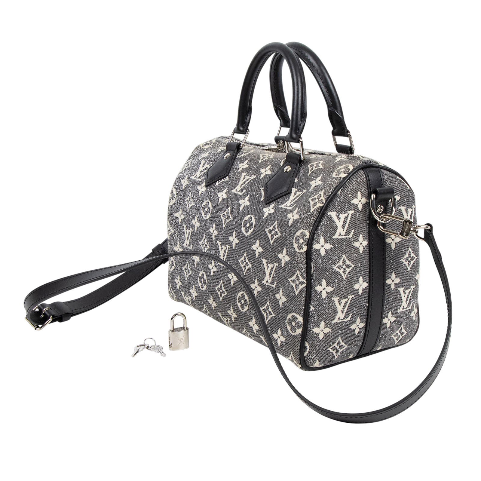 路易威登 LOUIS VUITTON SPEEDY Bandoulière 25 老花 單寧 波士頓包 手提包 M21464 晶片款  防塵袋/鎖組/背帶