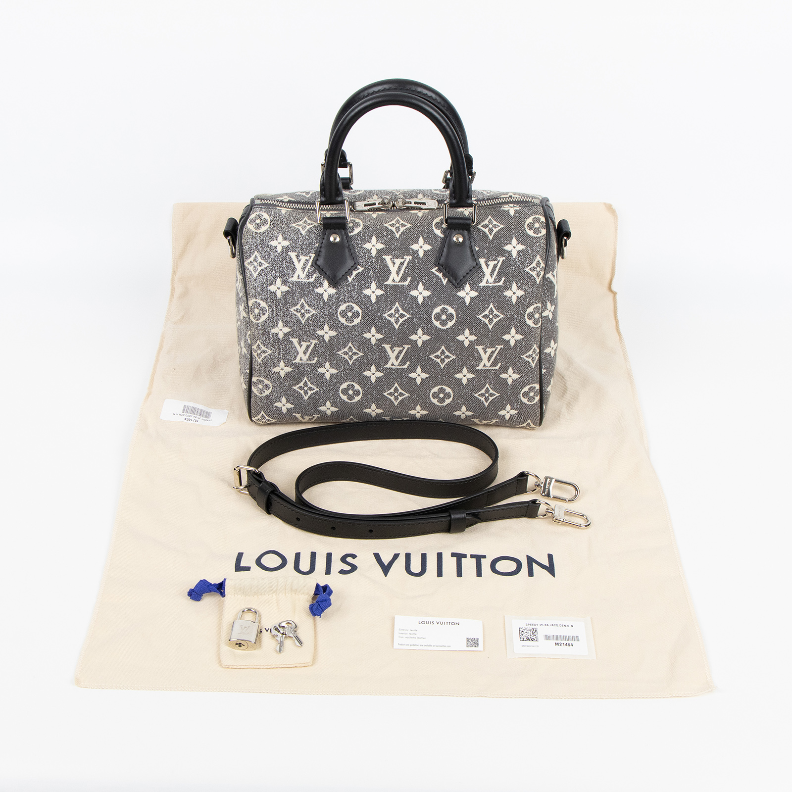 路易威登 LOUIS VUITTON SPEEDY Bandoulière 25 老花 單寧 波士頓包 手提包 M21464 晶片款  防塵袋/鎖組/背帶