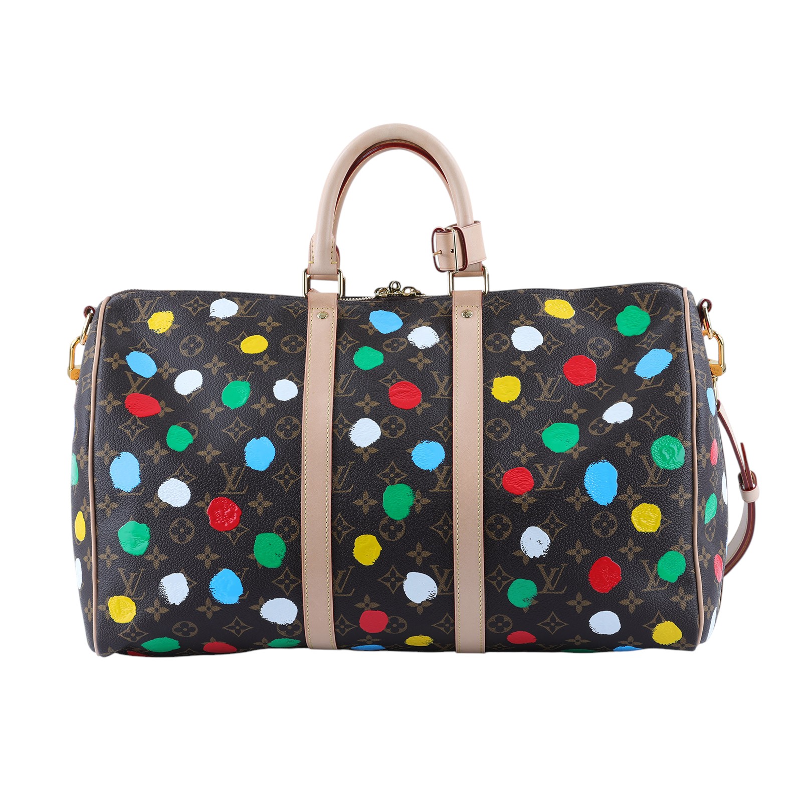 路易威登 LOUIS VUITTON LV x YK Keepall 45 草間彌生 波點 老花 手提 斜背 旅行袋 M46377 晶片款  防塵袋/背帶/ 鎖組