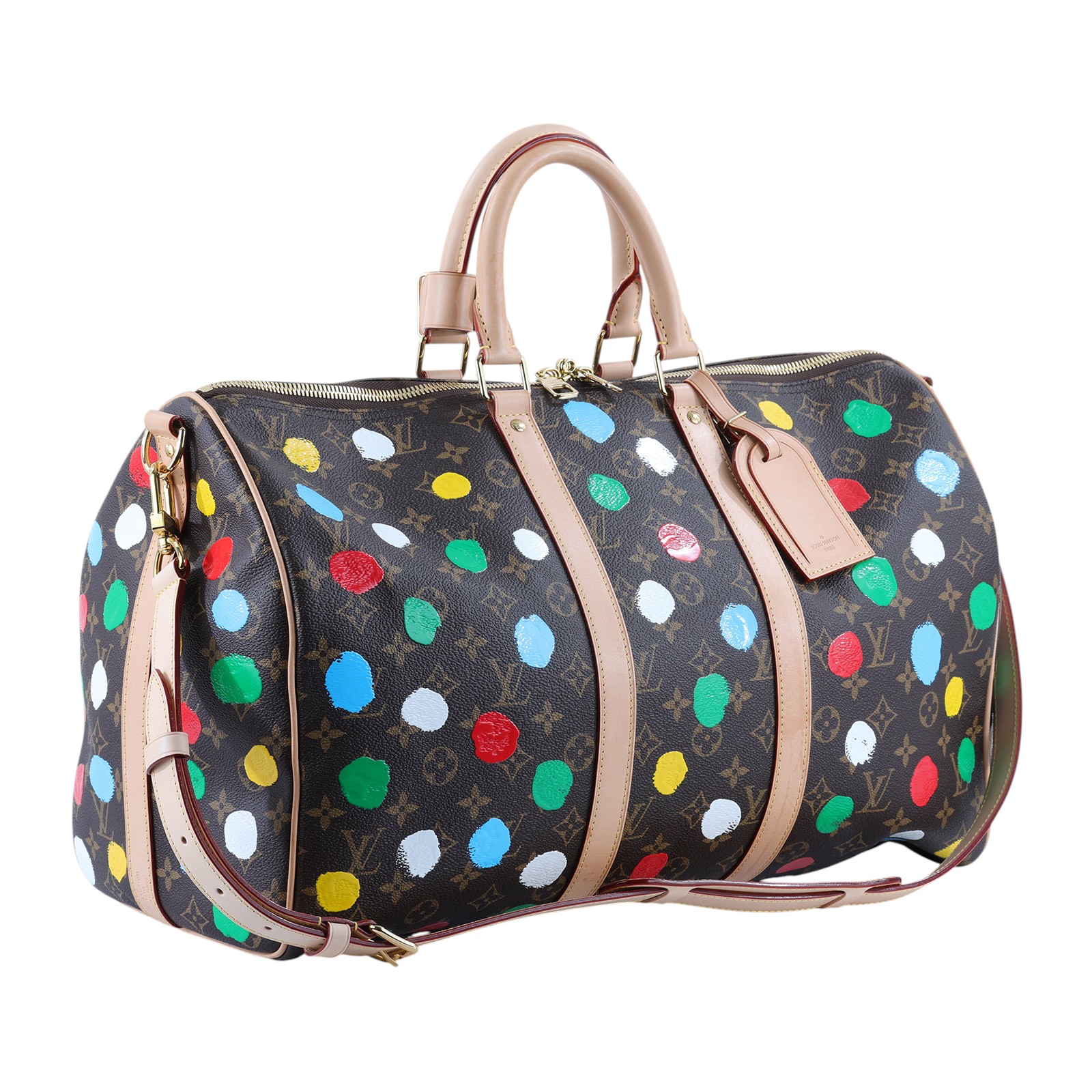 路易威登 LOUIS VUITTON LV x YK Keepall 45 草間彌生 波點 老花 手提 斜背 旅行袋 M46377 晶片款  防塵袋/背帶/ 鎖組