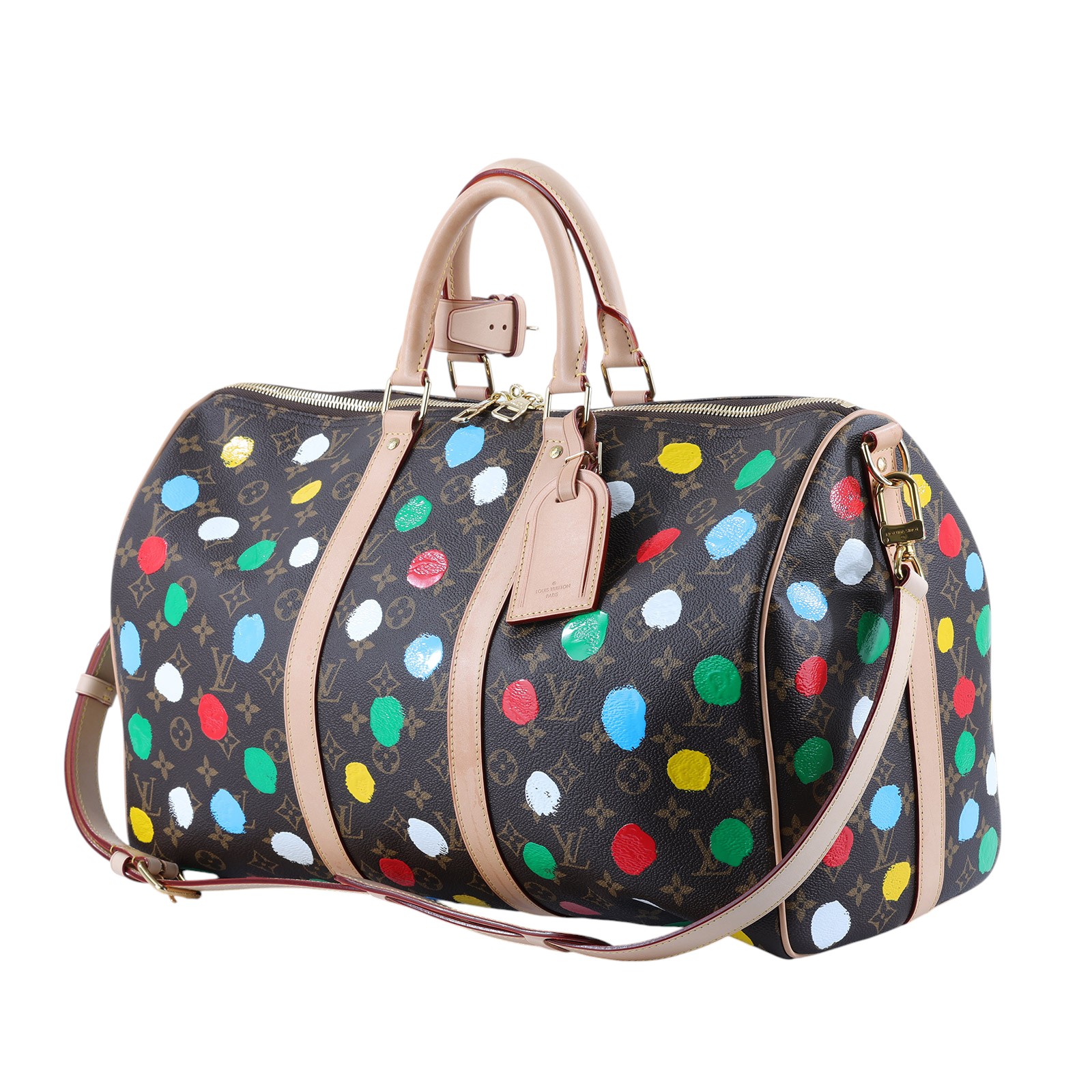 路易威登 LOUIS VUITTON LV x YK Keepall 45 草間彌生 波點 老花 手提 斜背 旅行袋 M46377 晶片款  防塵袋/背帶/ 鎖組