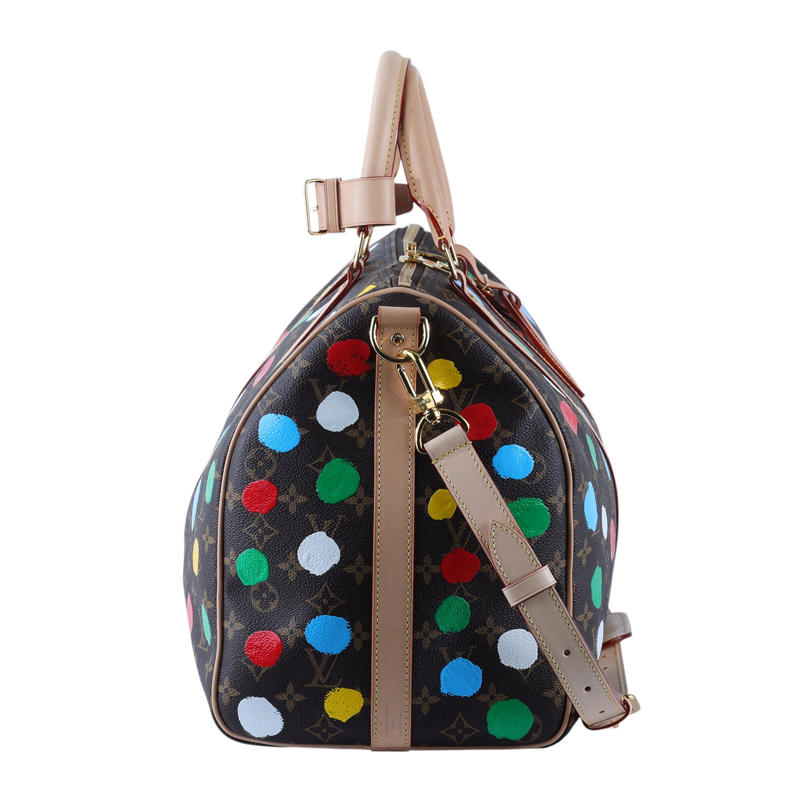 路易威登 LOUIS VUITTON LV x YK Keepall 45 草間彌生 波點 老花 手提 斜背 旅行袋 M46377 晶片款  防塵袋/背帶/ 鎖組