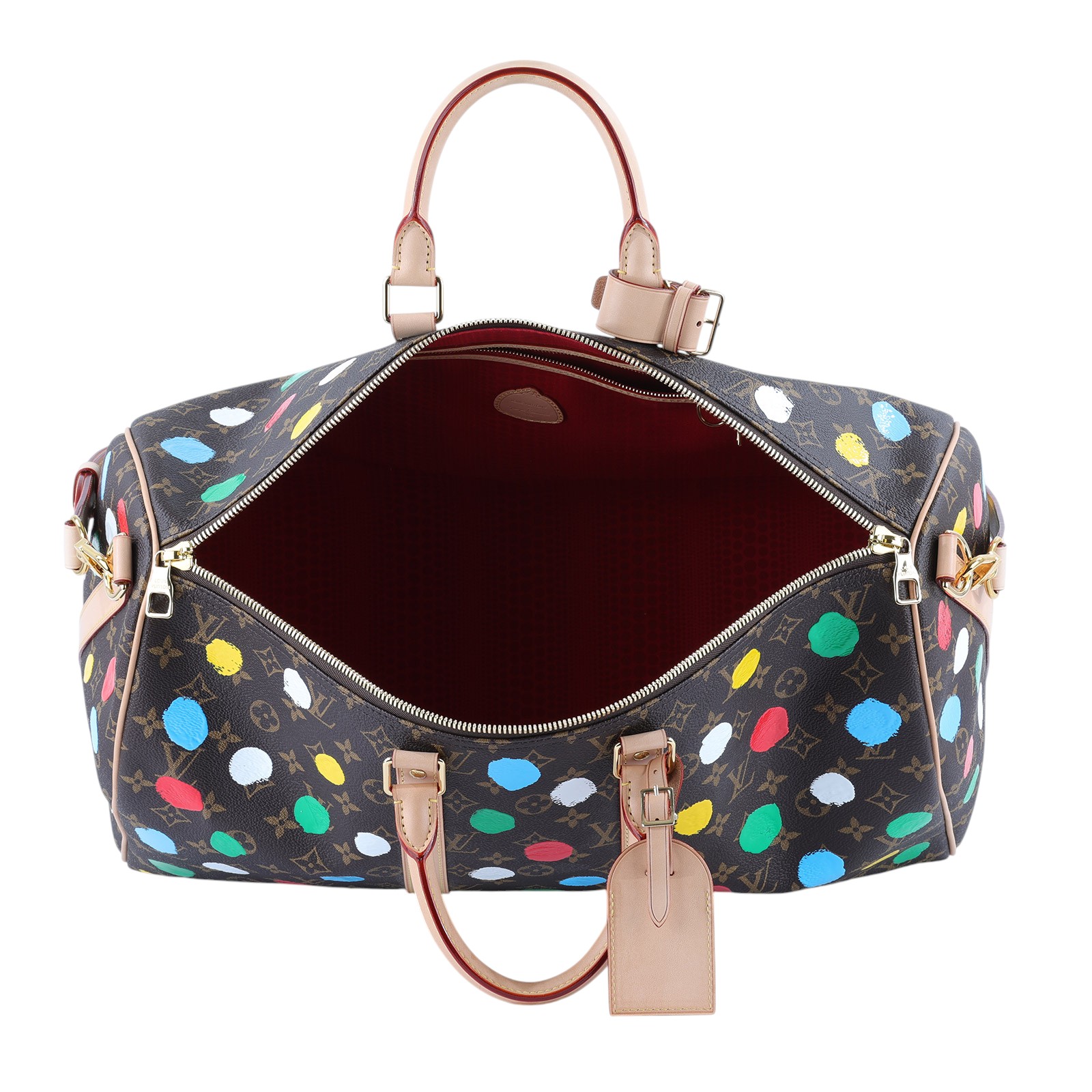 路易威登 LOUIS VUITTON LV x YK Keepall 45 草間彌生 波點 老花 手提 斜背 旅行袋 M46377 晶片款  防塵袋/背帶/ 鎖組