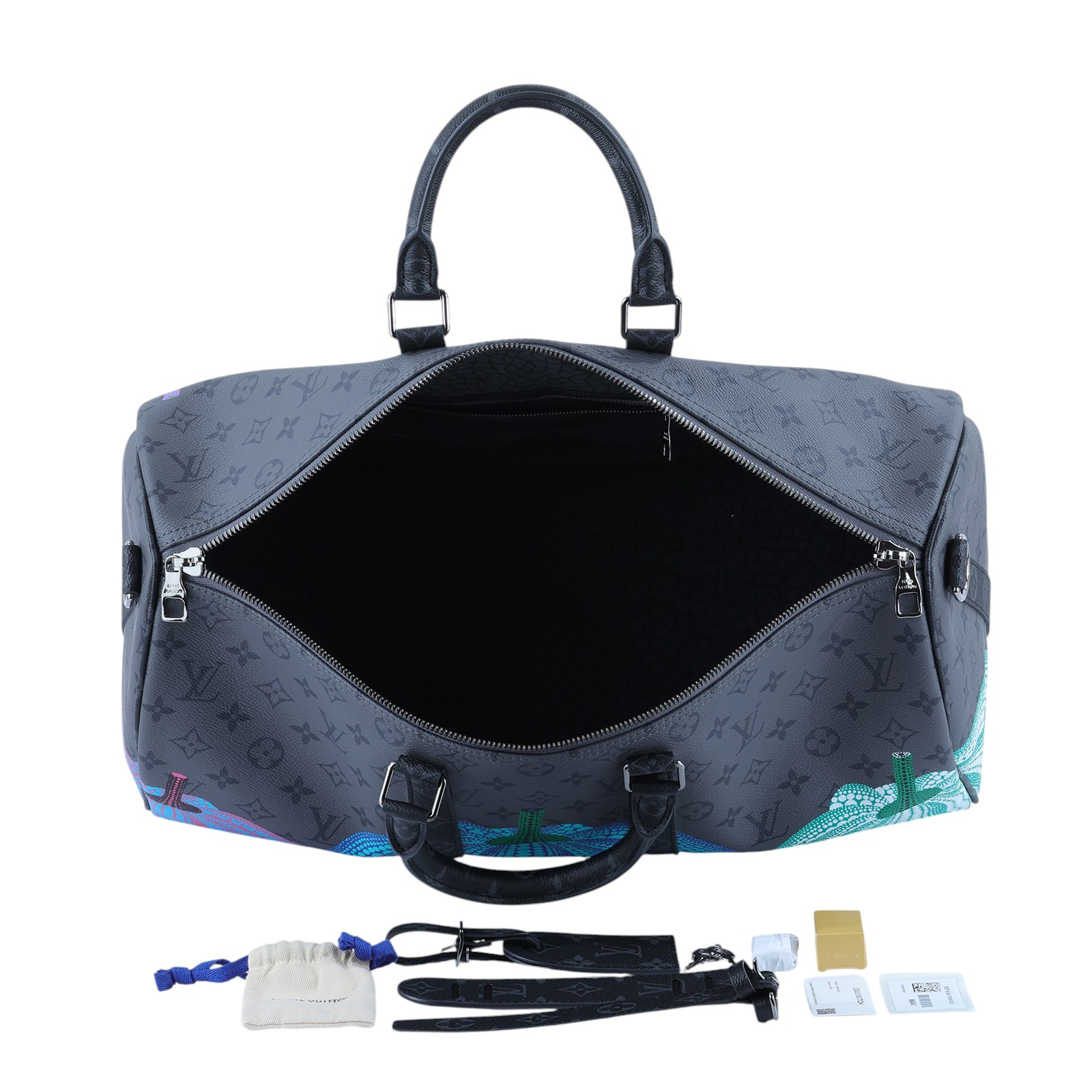 路易威登 LOUIS VUITTON LV x YK Keepall 45 草間彌生 南瓜 老花 手提 斜背 旅行袋 M46441 晶片款  防塵袋/背帶/ 鎖組/吊牌